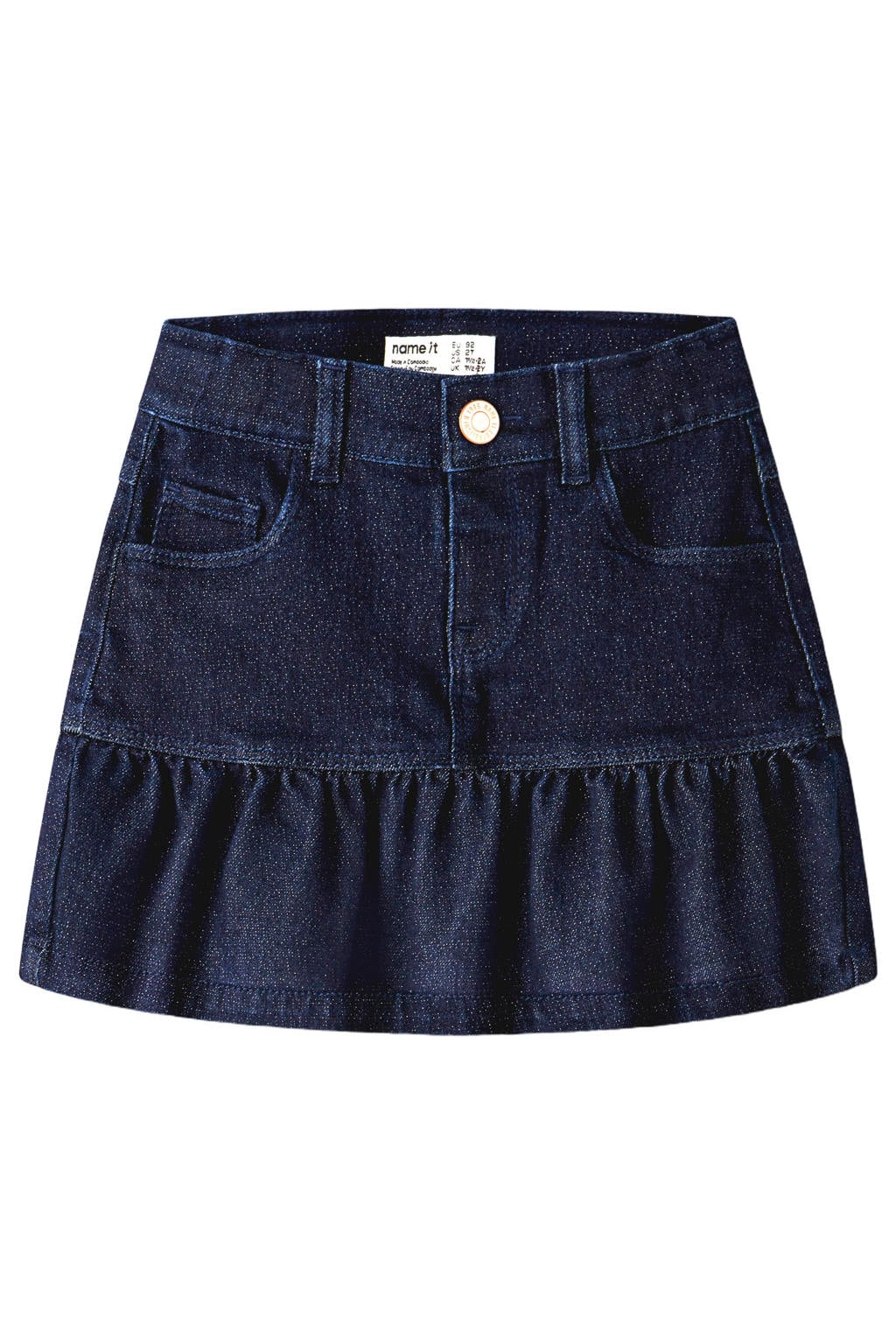 NAME IT MINI midi spijkerrok met glitters en plooien - donkerblauw