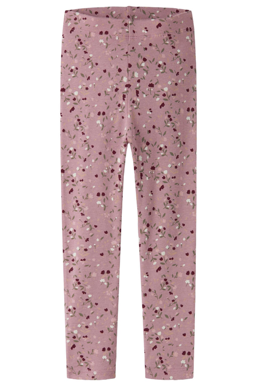 Lilakleurige meisjes NAME IT MINI slim fit gebloemde gebreide legging van stretchkatoen met regular waist en elastische tailleband