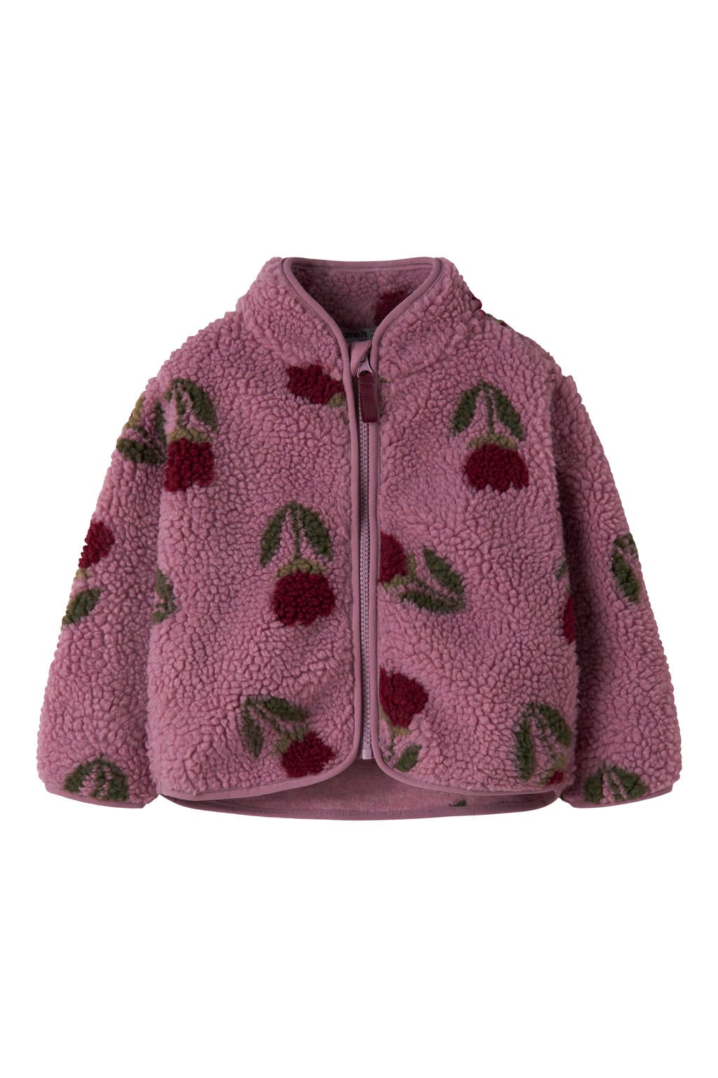 Roze meisjes NAME IT MINI teddy gebloemde jas met lange mouwen, opstaande kraag en ritssluiting
