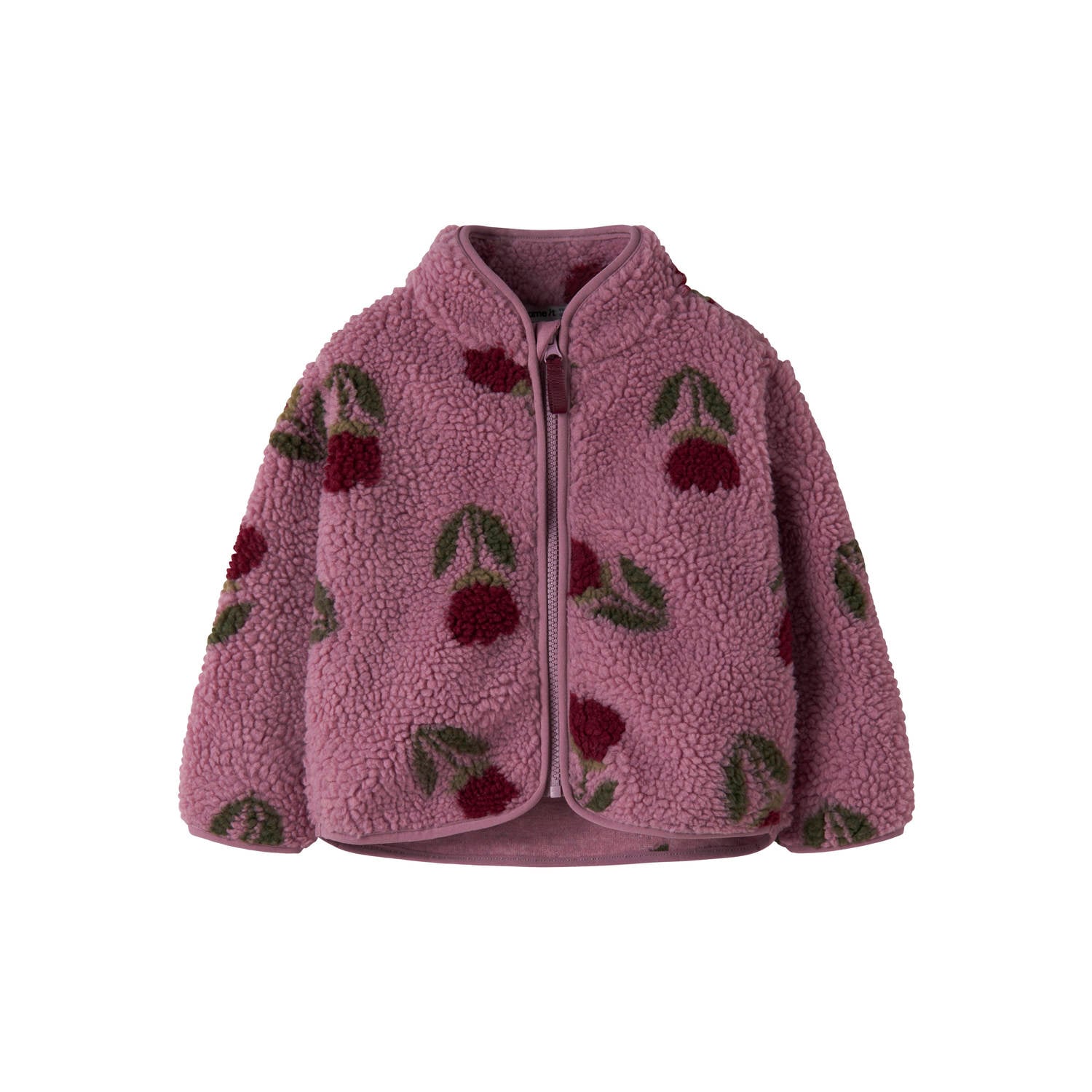 NAME IT MINI teddy gebloemde jas donkerroze