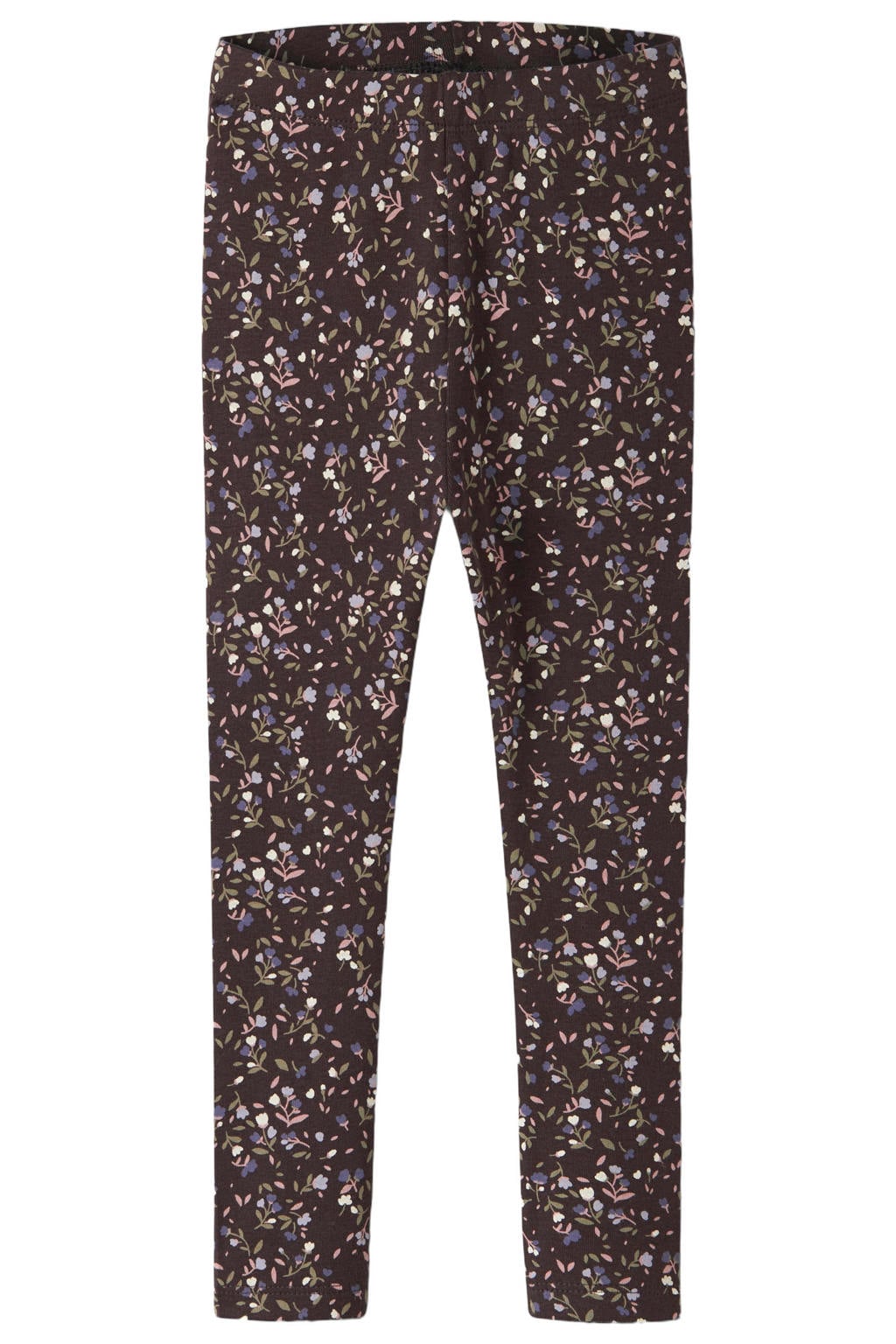 Donkerblauwe meisjes NAME IT MINI slim fit gebreide gebloemde legging van stretchkatoen met regular waist en elastische tailleband