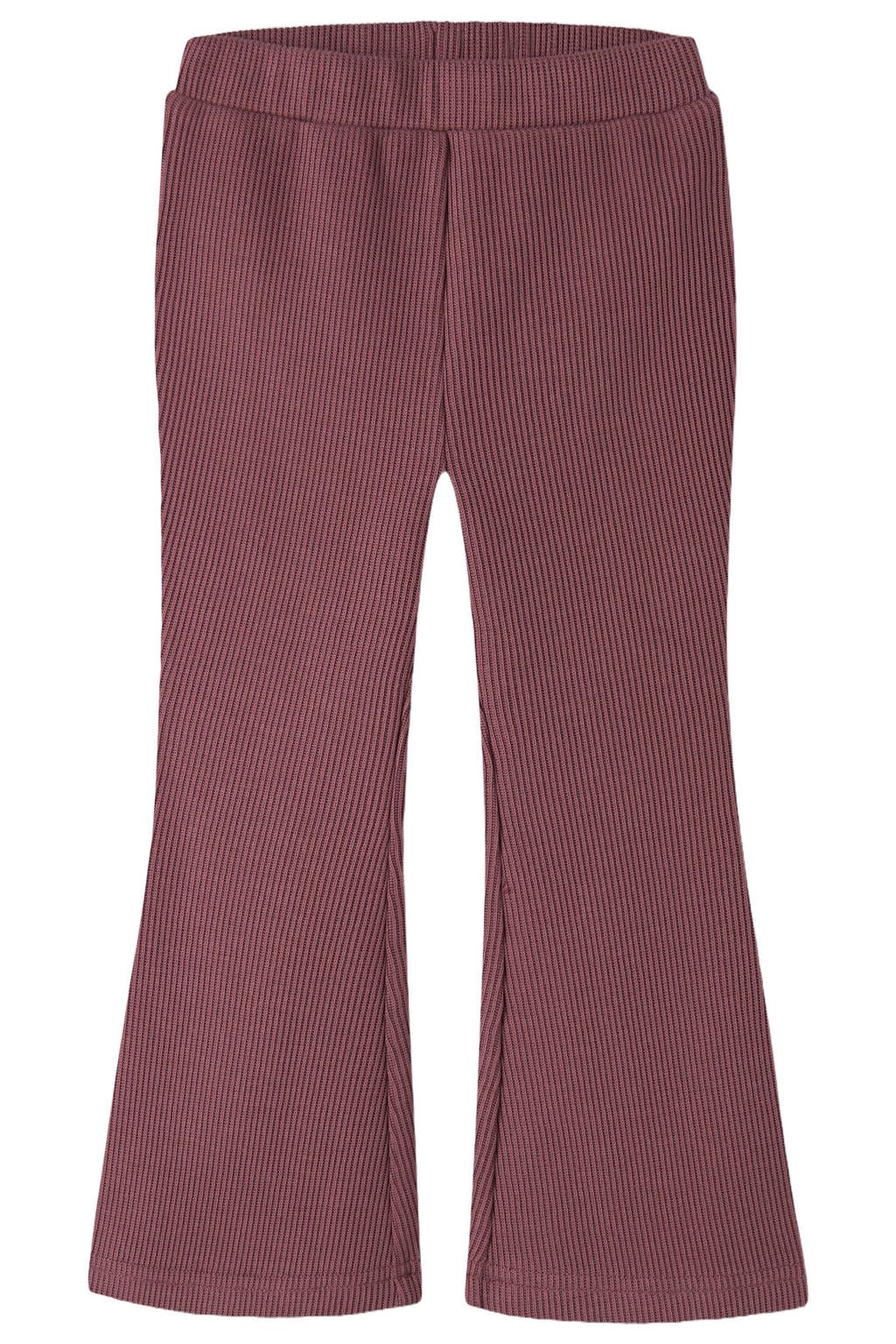 Roodbruine meisjes NAME IT MINI flared gebreide broek bruin van polyester met elastische tailleband en effen