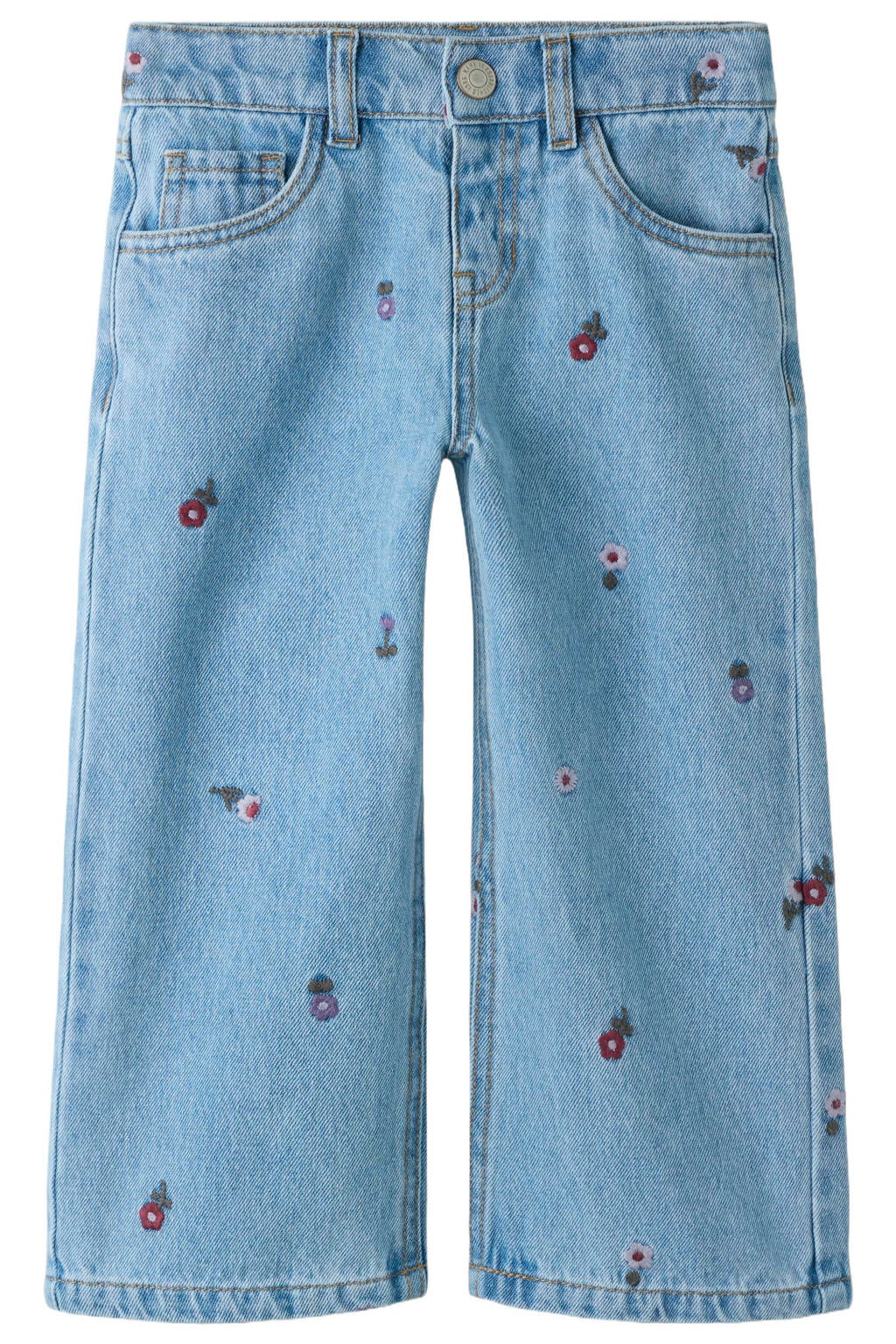 Medium blue denim meisjes NAME IT MINI wide leg gebloemde jeans van denim met drukknoopsluiting