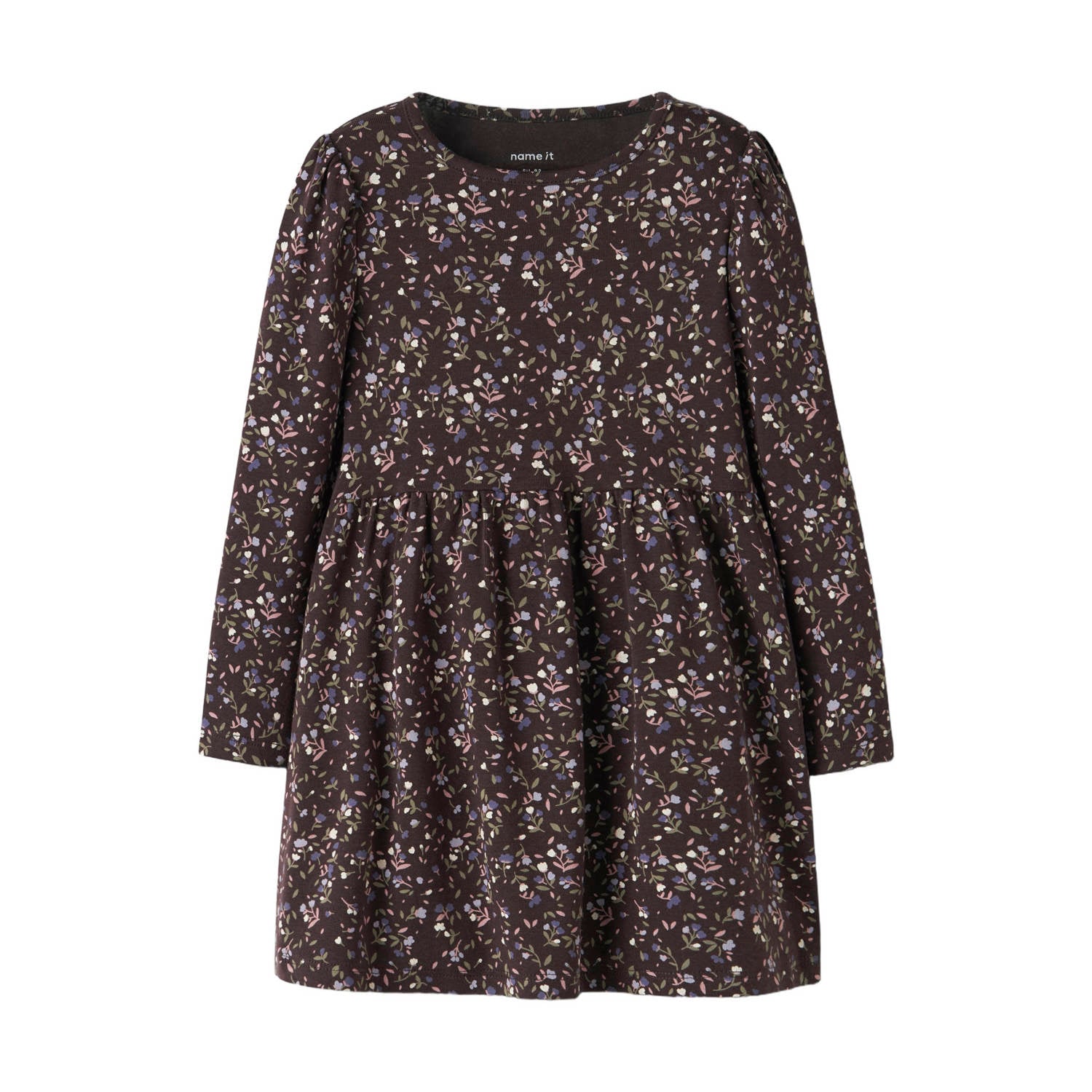 NAME IT MINI gebloemde midi jurk met plooien donkerbruin