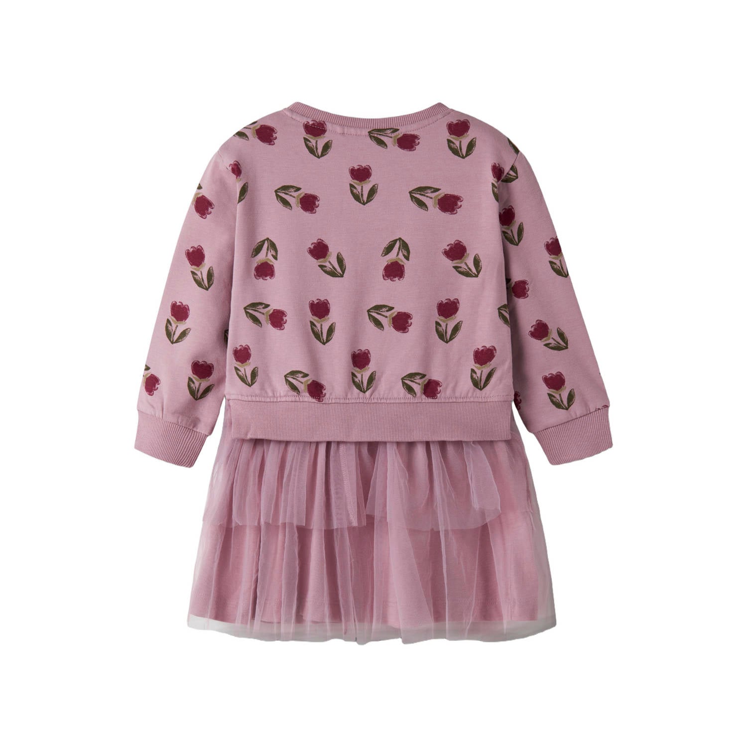 NAME IT MINI gebloemde midi sweatjurk oudroze