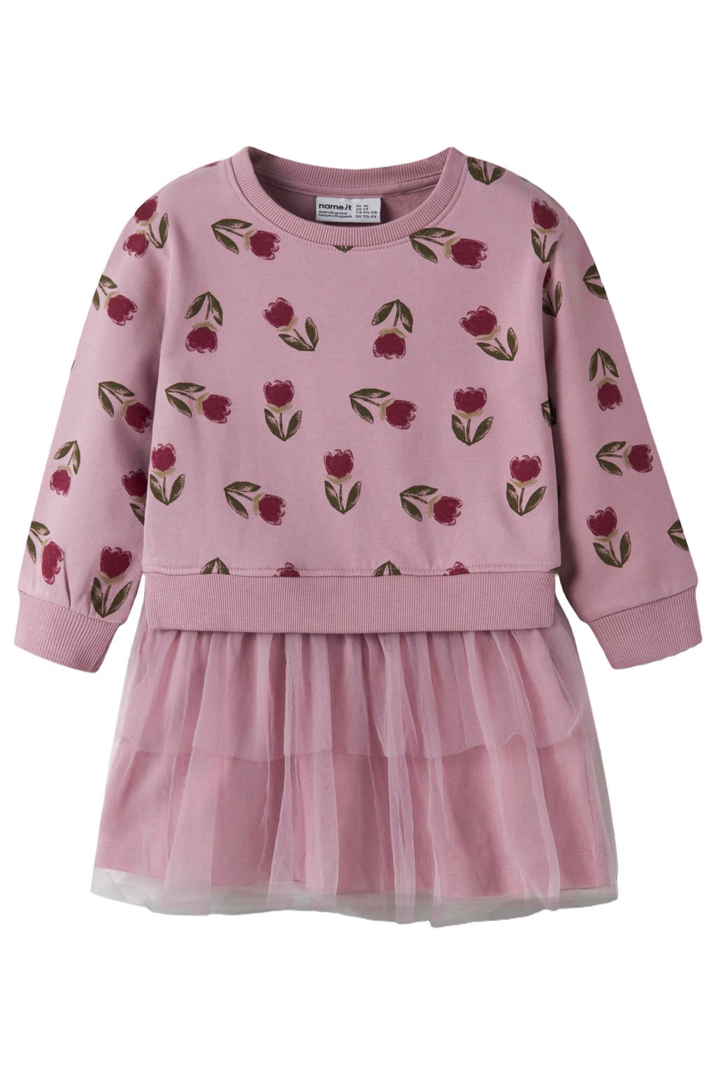 NAME IT MINI gebloemde midi sweatjurk - oudroze