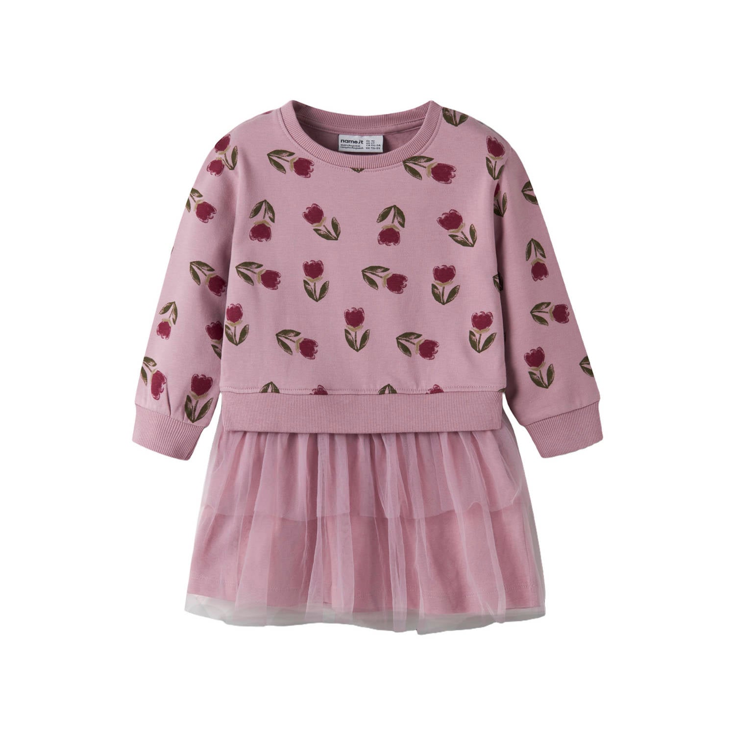 NAME IT MINI gebloemde midi sweatjurk oudroze