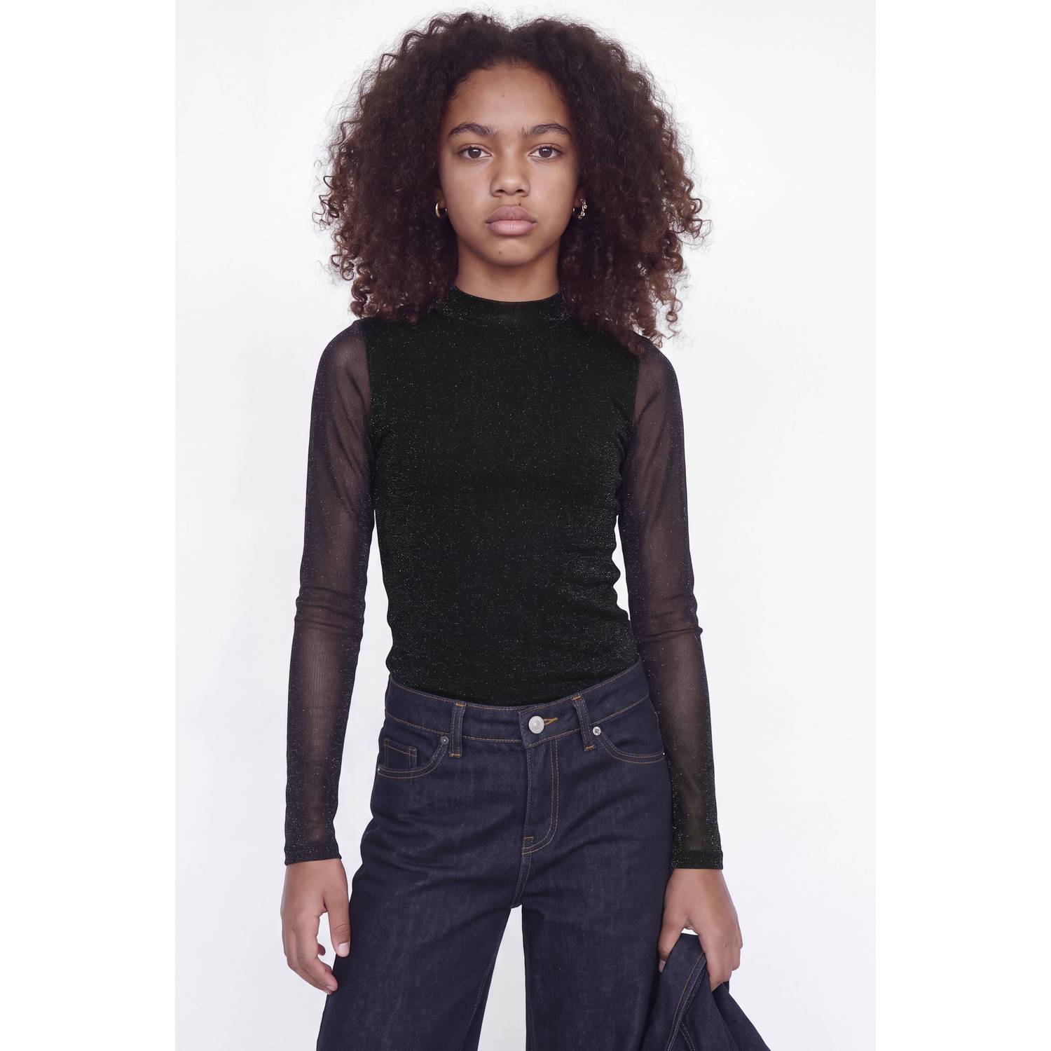 JJXX GIRL top met glitters zwart