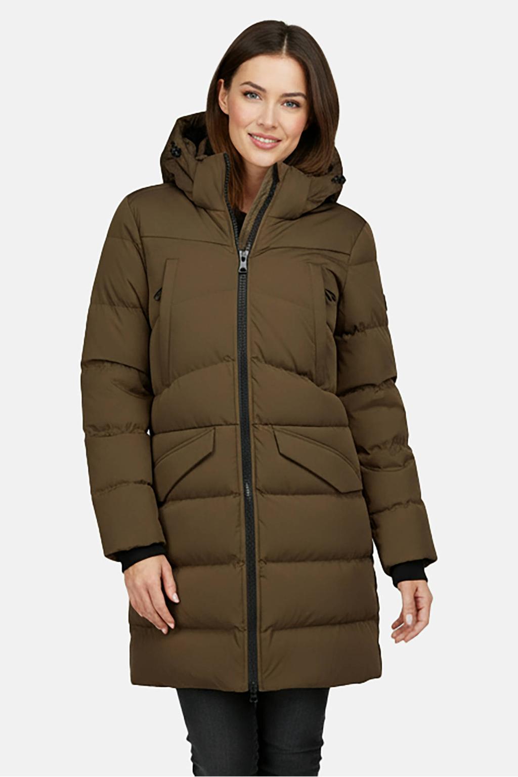 Bruine dames Cars gewatteerde winterjas van nylon met effen, lange mouwen en capuchon