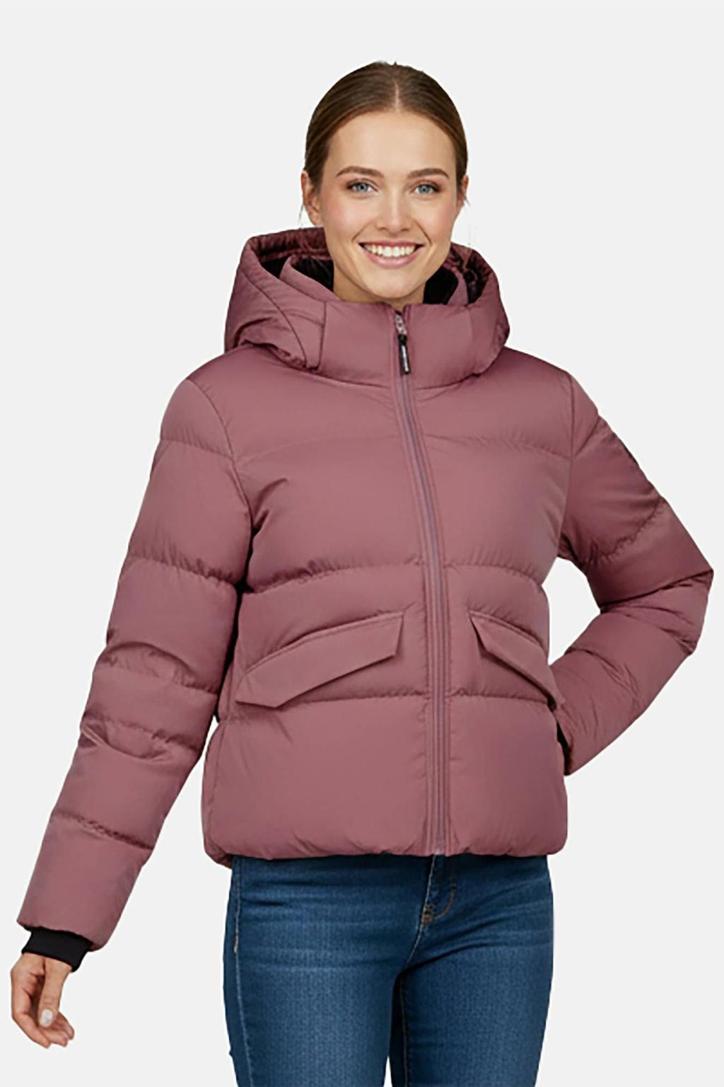Roze dames Cars gewatteerde winterjas van nylon met effen, korte mouwen en capuchon