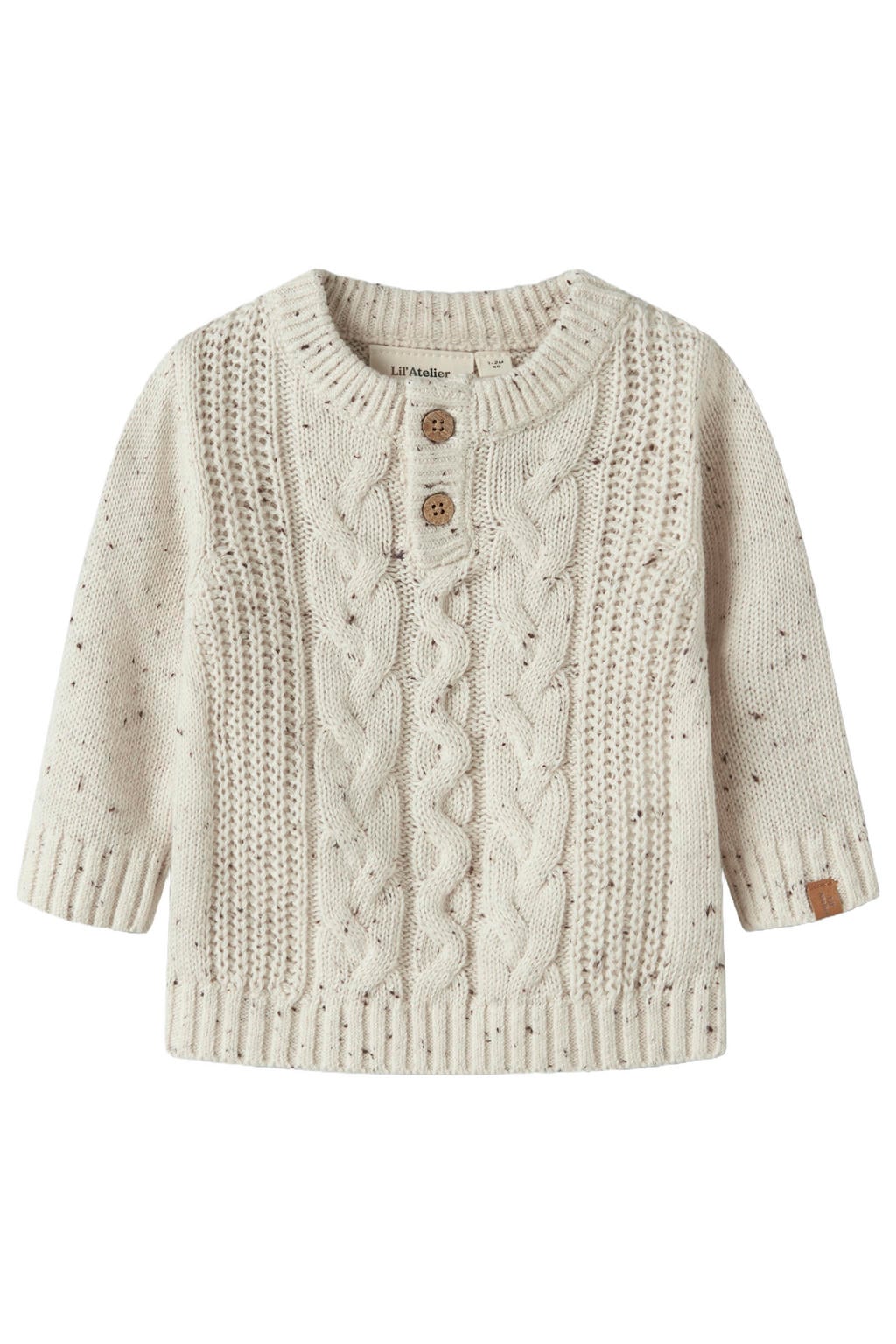Beige jongens LIL' ATELIER BABY katoenen gebreide trui met lange mouwen, ronde hals en knoopsluiting