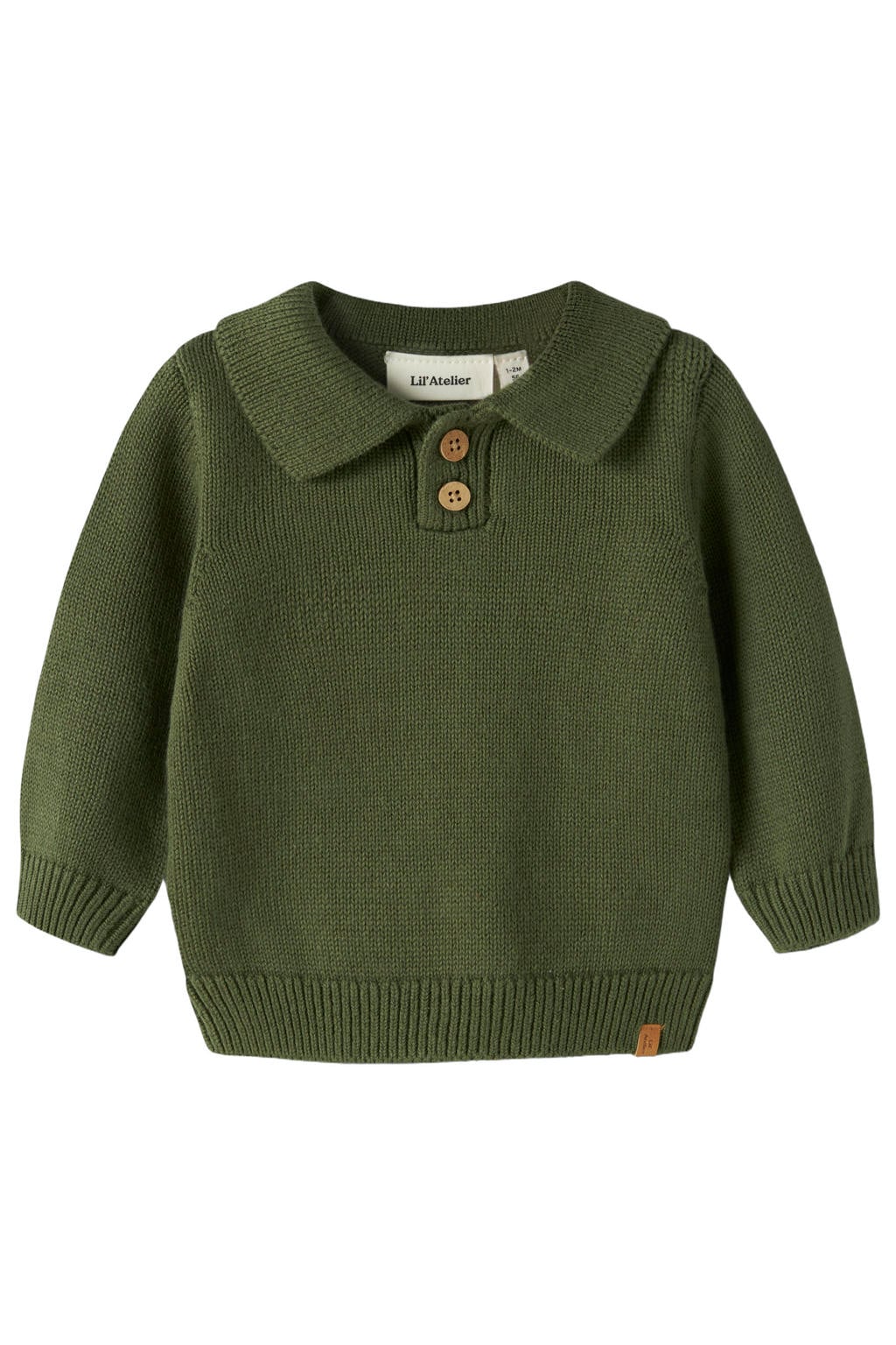 Groene jongens LIL' ATELIER BABY katoenen gebreide trui met lange mouwen, polo kraag en knoopsluiting