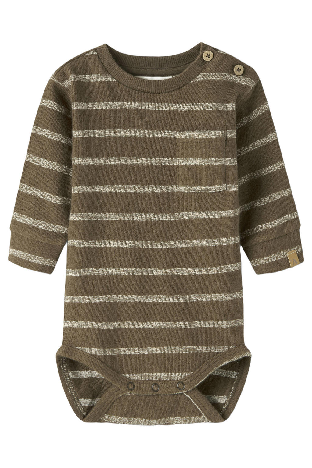 LIL' ATELIER BABY katoenen gebreide gestreepte romper - groen/ecru