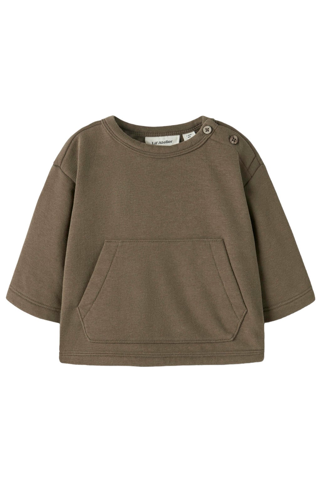 jongens LIL' ATELIER BABY sweater met effen, driekwart mouwen, ronde hals en knoopsluiting