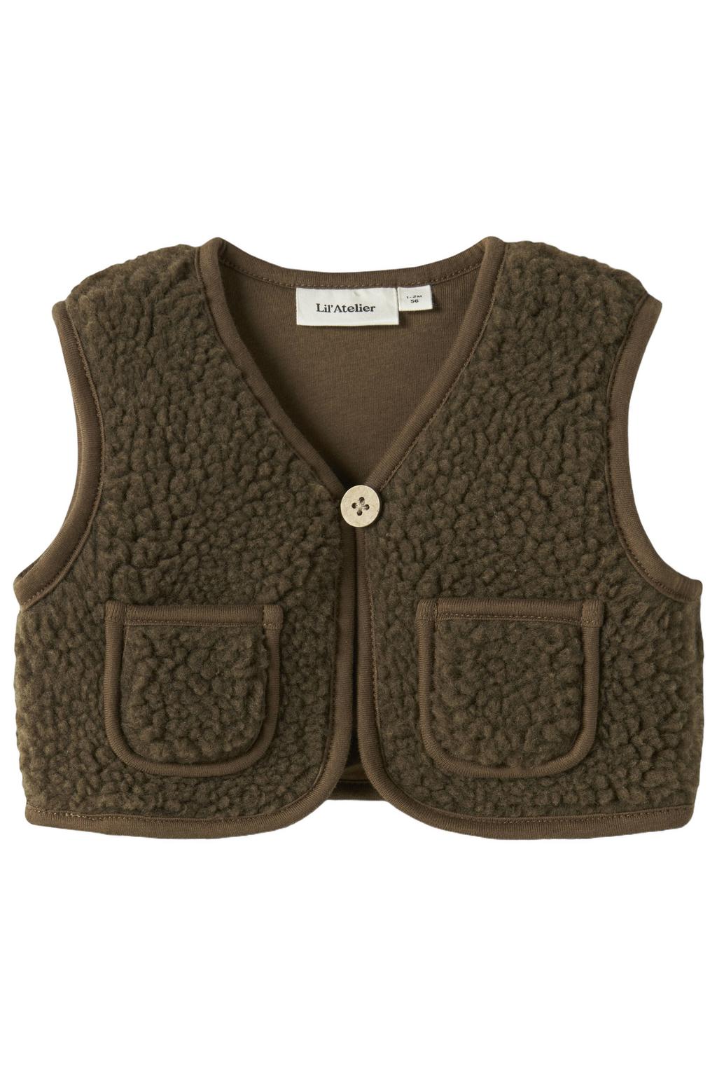 LIL' ATELIER BABY teddy rechtvallend gilet - bruin