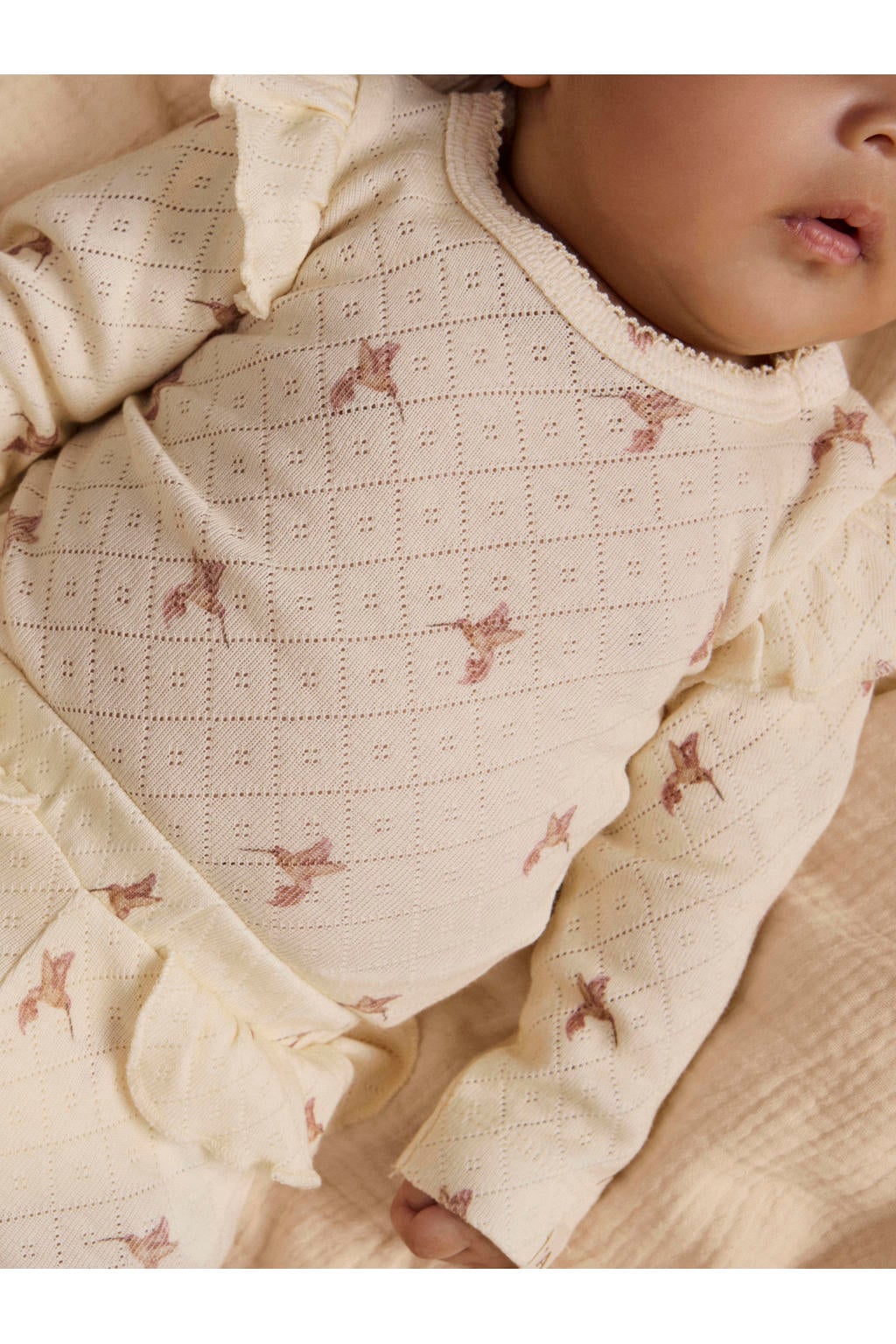 LIL' ATELIER BABY romper met ruches en print - ecru/bruin