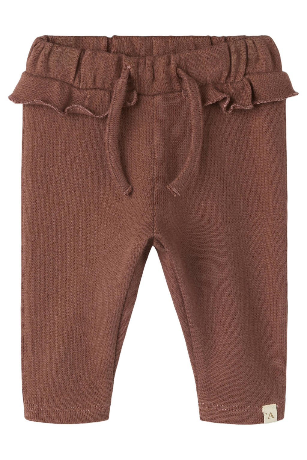 LIL' ATELIER BABY katoenen gebreide babybroek met ruches - warmbruin