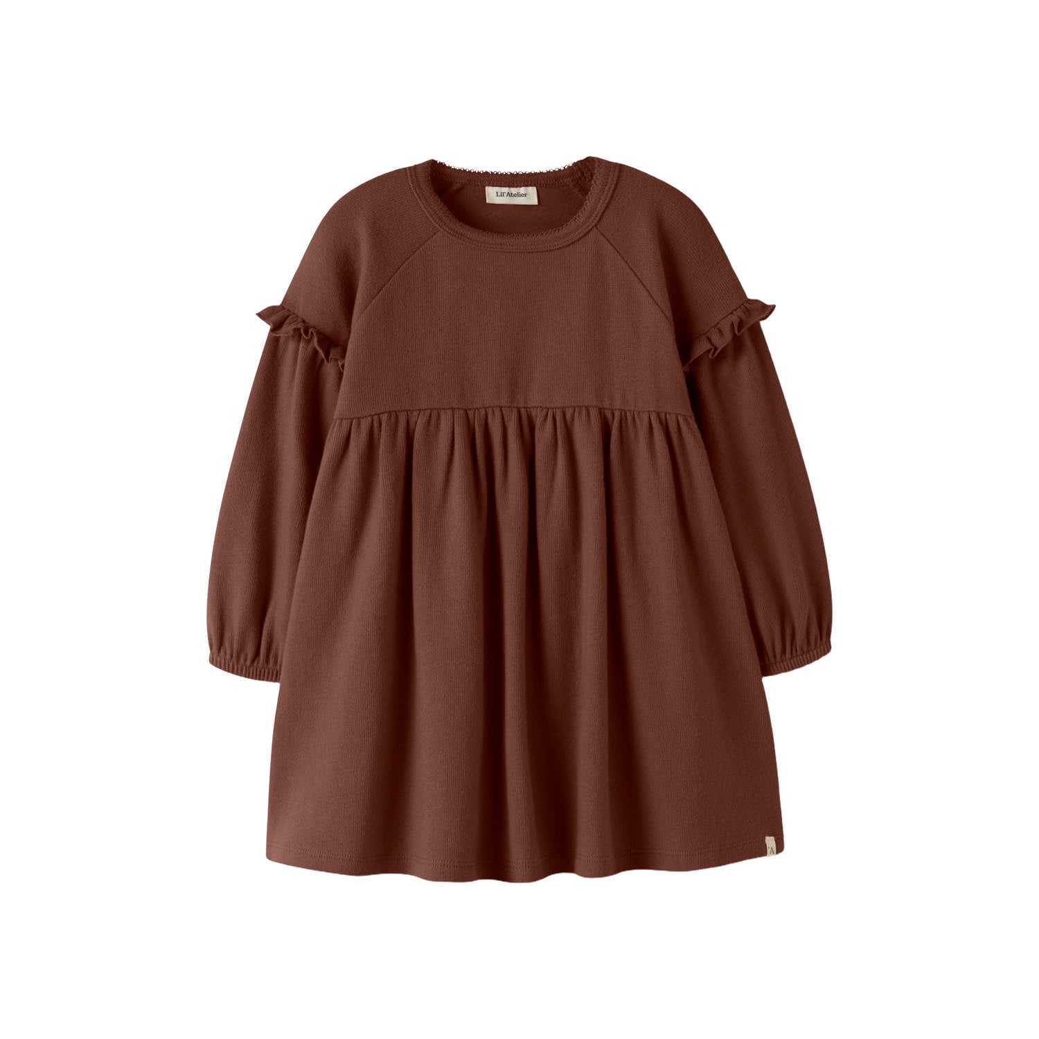 LIL' ATELIER MINI A-lijn midi jurk met ruches bruin