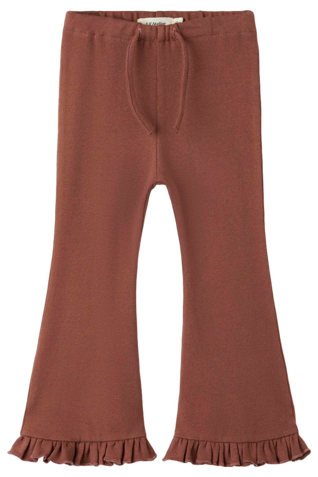 Bruine meisjes LIL' ATELIER MINI flared broek van stretchkatoen met regular waist, elastische tailleband met koord en effen