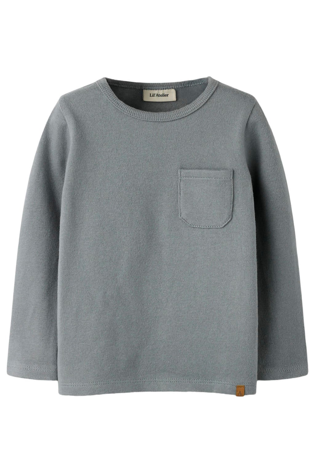 Grijze jongens LIL' ATELIER MINI aansluitende longsleeve van stretchkatoen met effen, lange mouwen en ronde hals