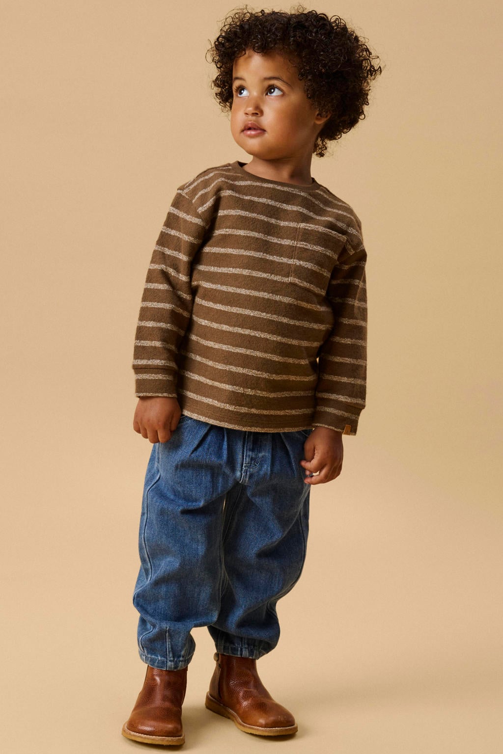 Bruin en ecru jongens LIL' ATELIER MINI gestreepte longsleeve groen van katoen met lange mouwen