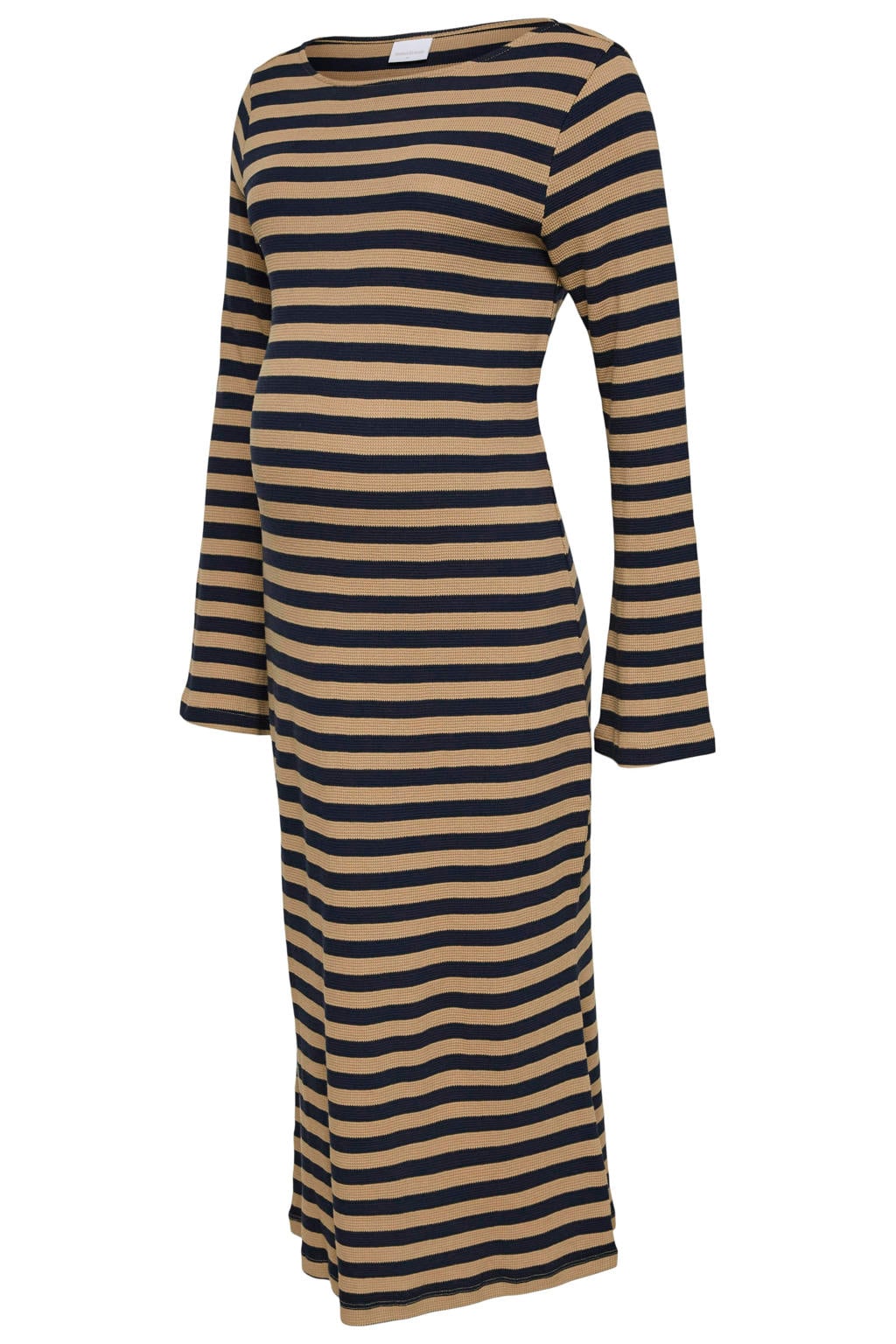 MAMALICIOUS gebreide gestreepte zwangerschaps bodycon midi jurk - camel/donkerblauw