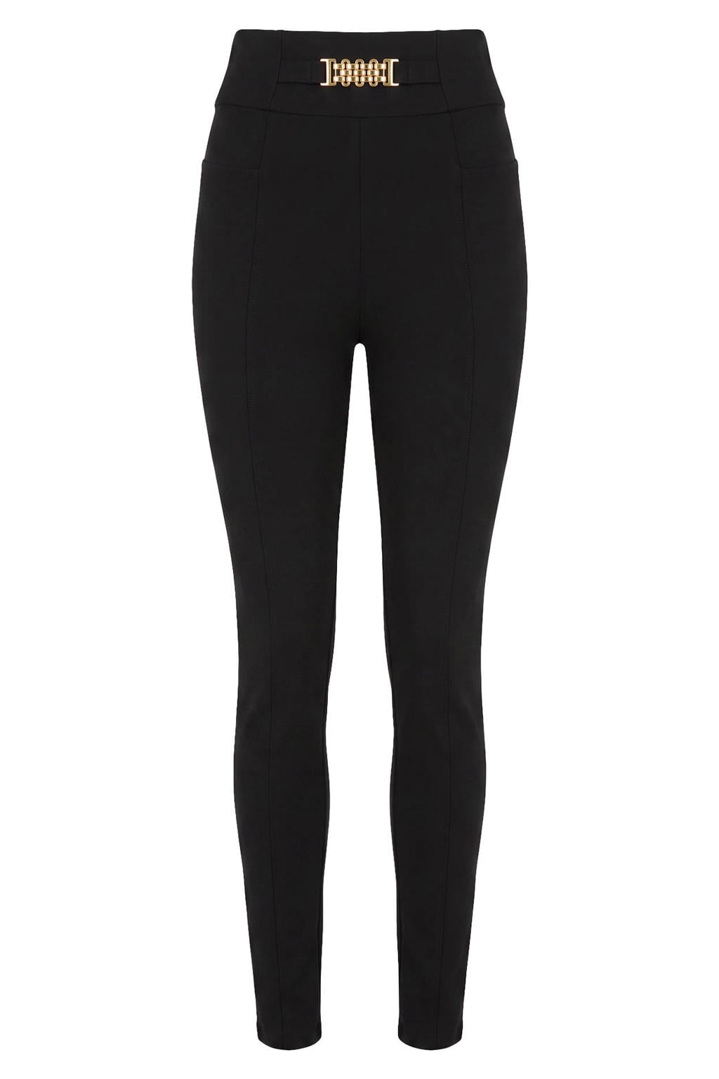 Zwarte dames NIKKIE super skinny broek van viscose met high waist, elastische tailleband en effen