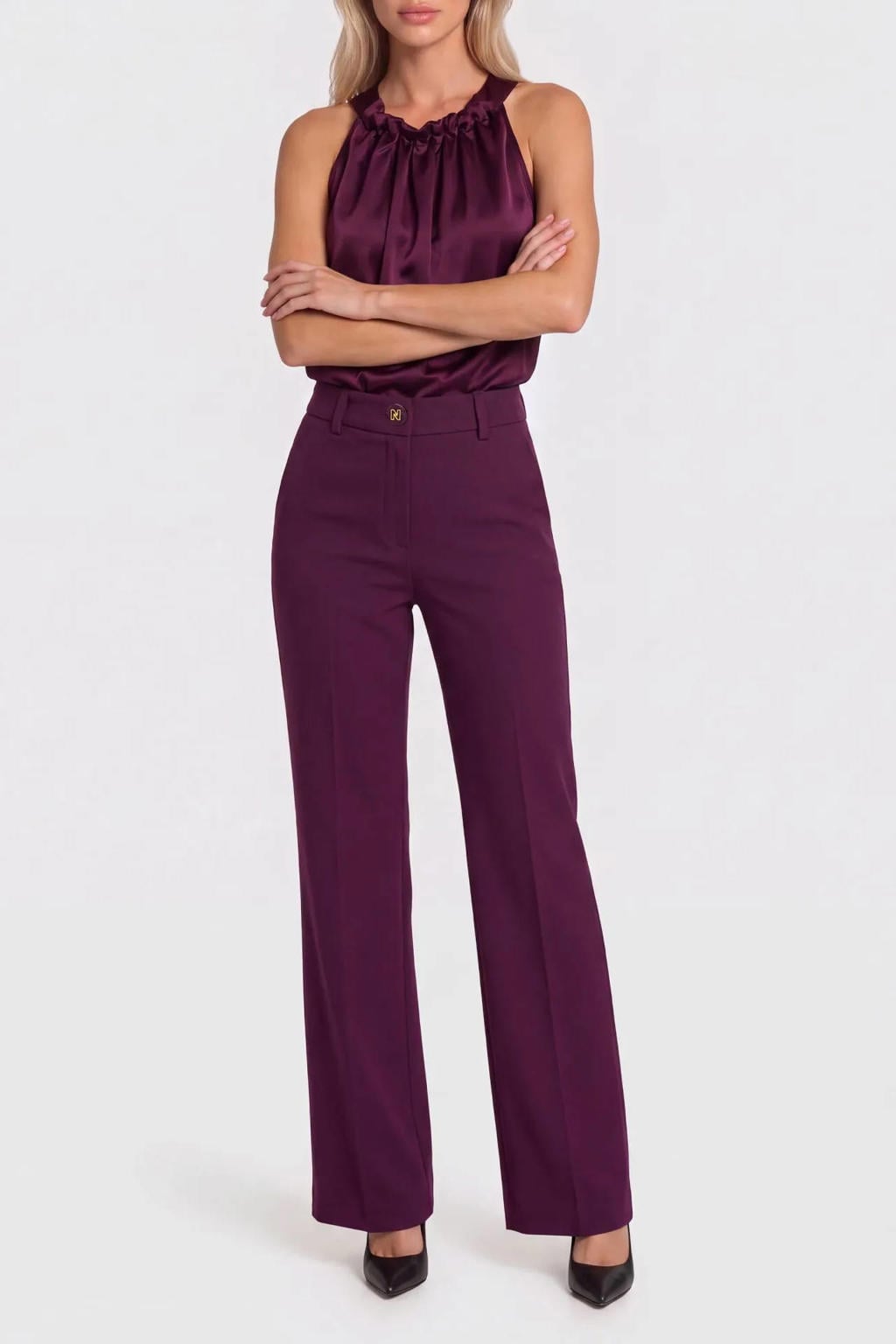 NIKKIE wide leg broek - aubergine