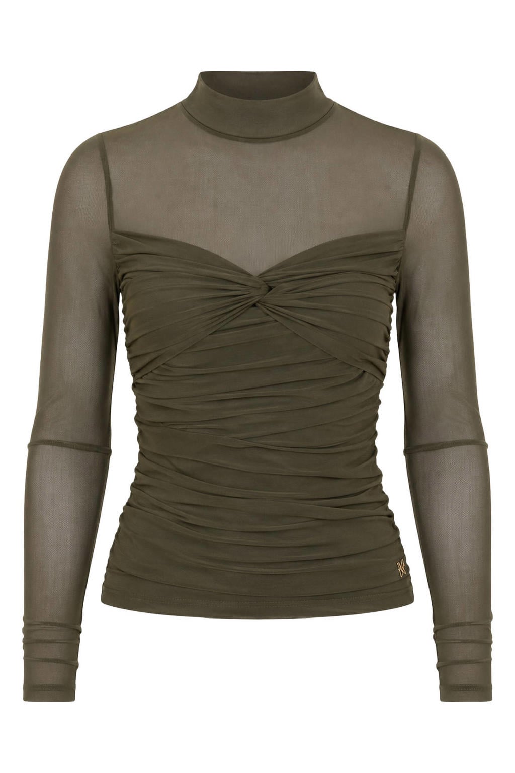 Donkergroene dames NIKKIE top van polyester met effen, lange mouwen en ritssluiting