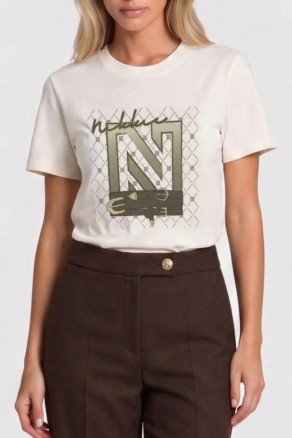 NIKKIE T-shirt met print - ecru