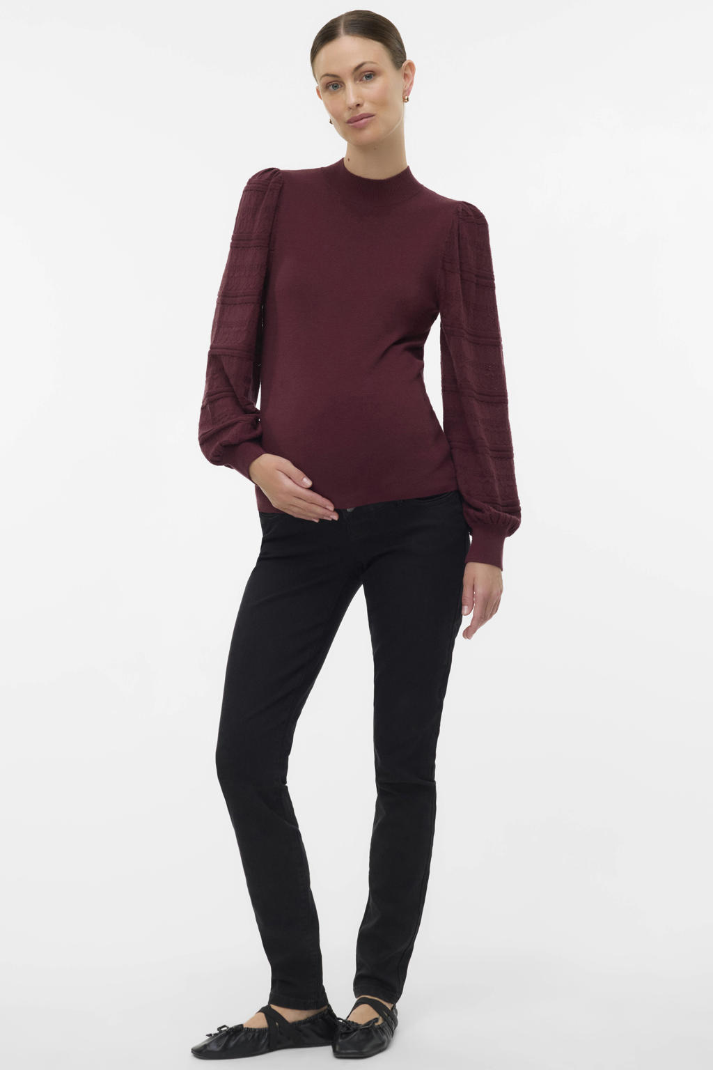 VERO MODA MATERNITY rechtvallende gebreide zwangerschapstrui - donkerrood