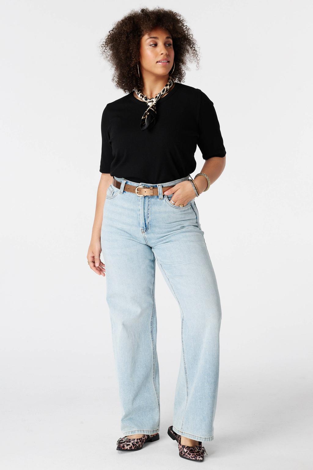 Zwarte dames MS Mode top Plus Size met effen en korte mouwen