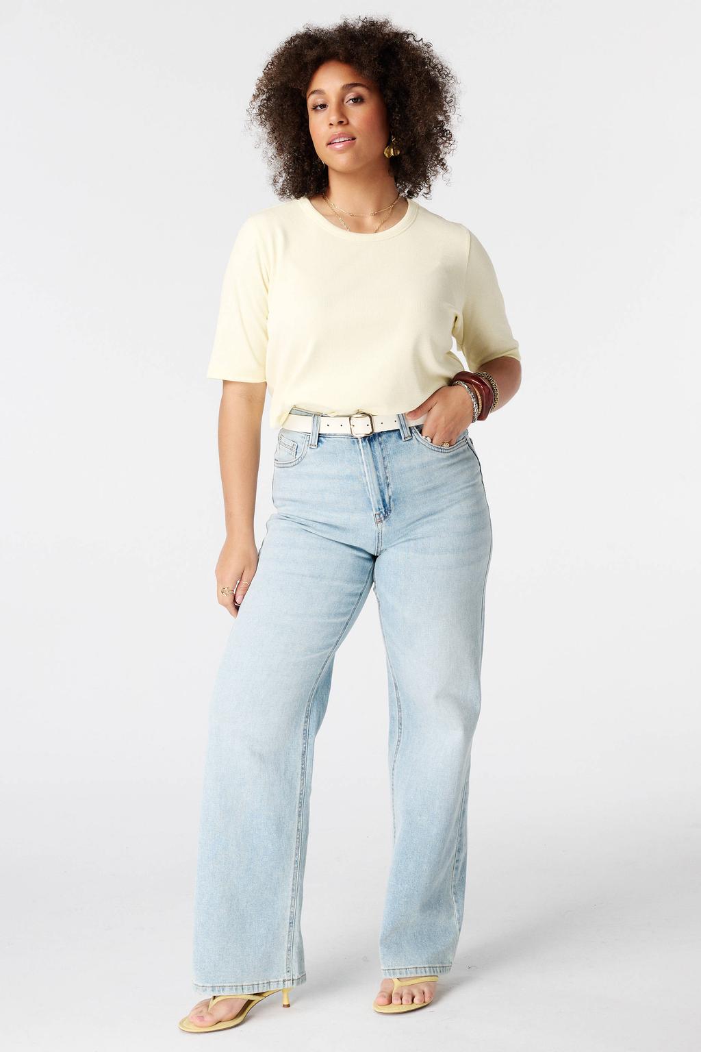 Lichtgele dames MS Mode top Plus Size met effen en korte mouwen