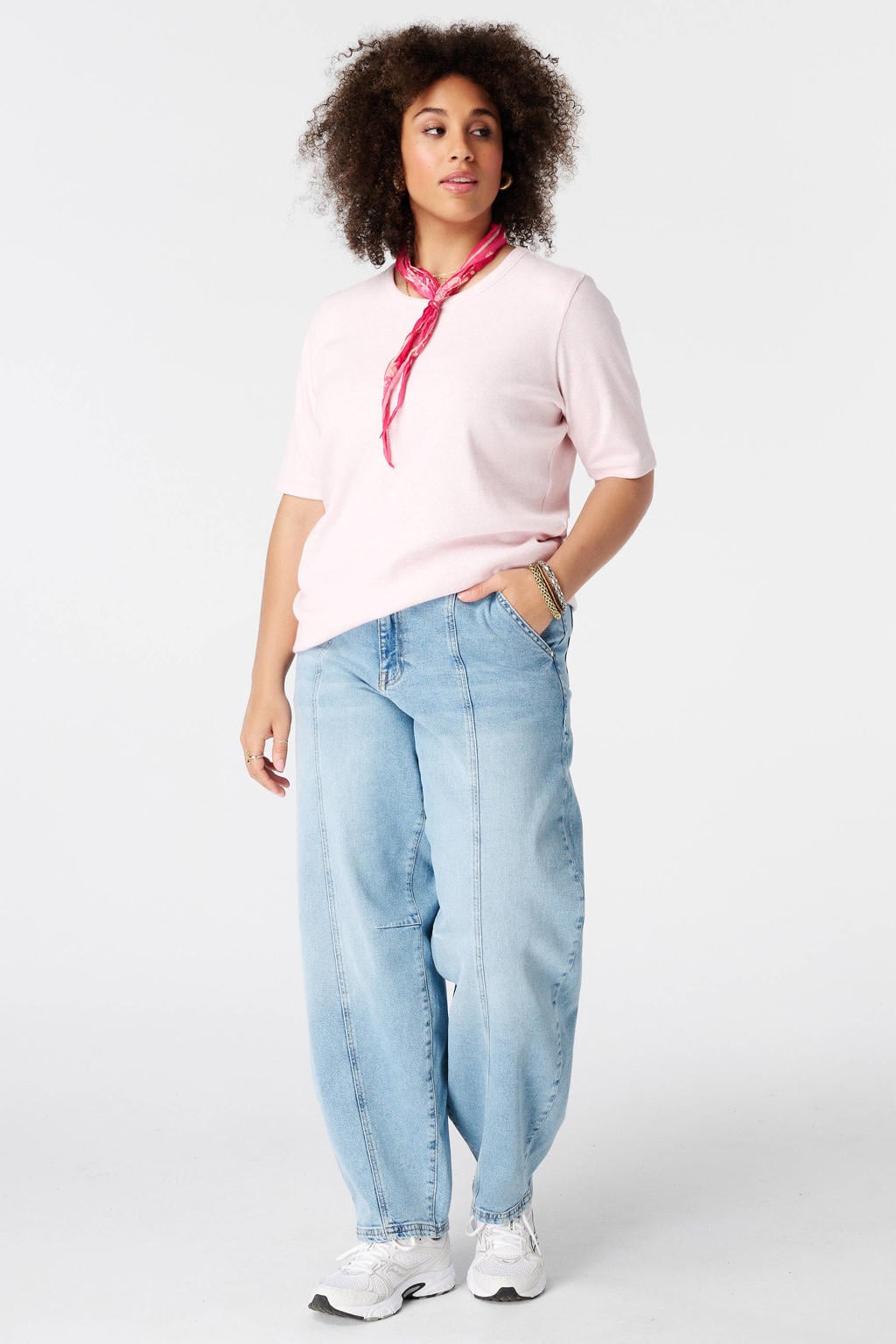 Lichtroze dames MS Mode top Plus Size met effen en korte mouwen