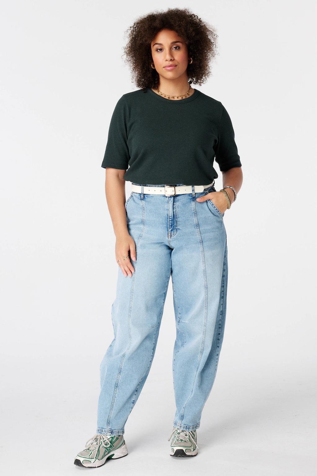 Donkergroene dames MS Mode top Plus Size met effen en korte mouwen