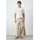 Mango Man regular fit casual broek met plooien, krijtstreep en linnen - lichtbruin
