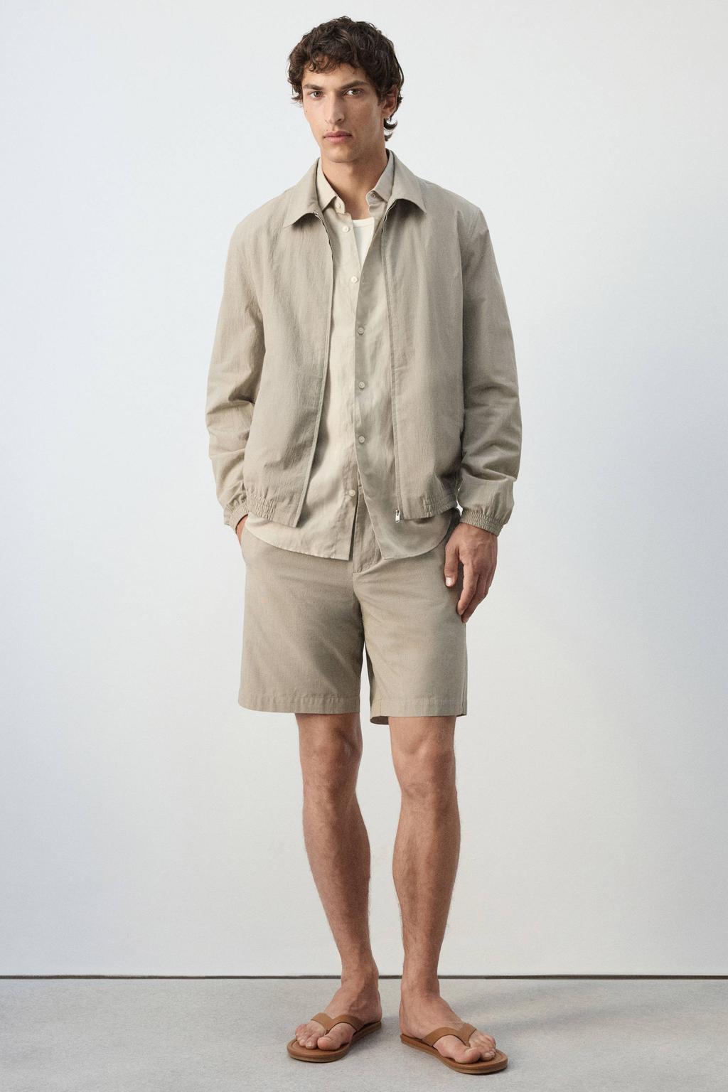 Mango Man slim fit pied-de-poule bermuda short - lichtbeige