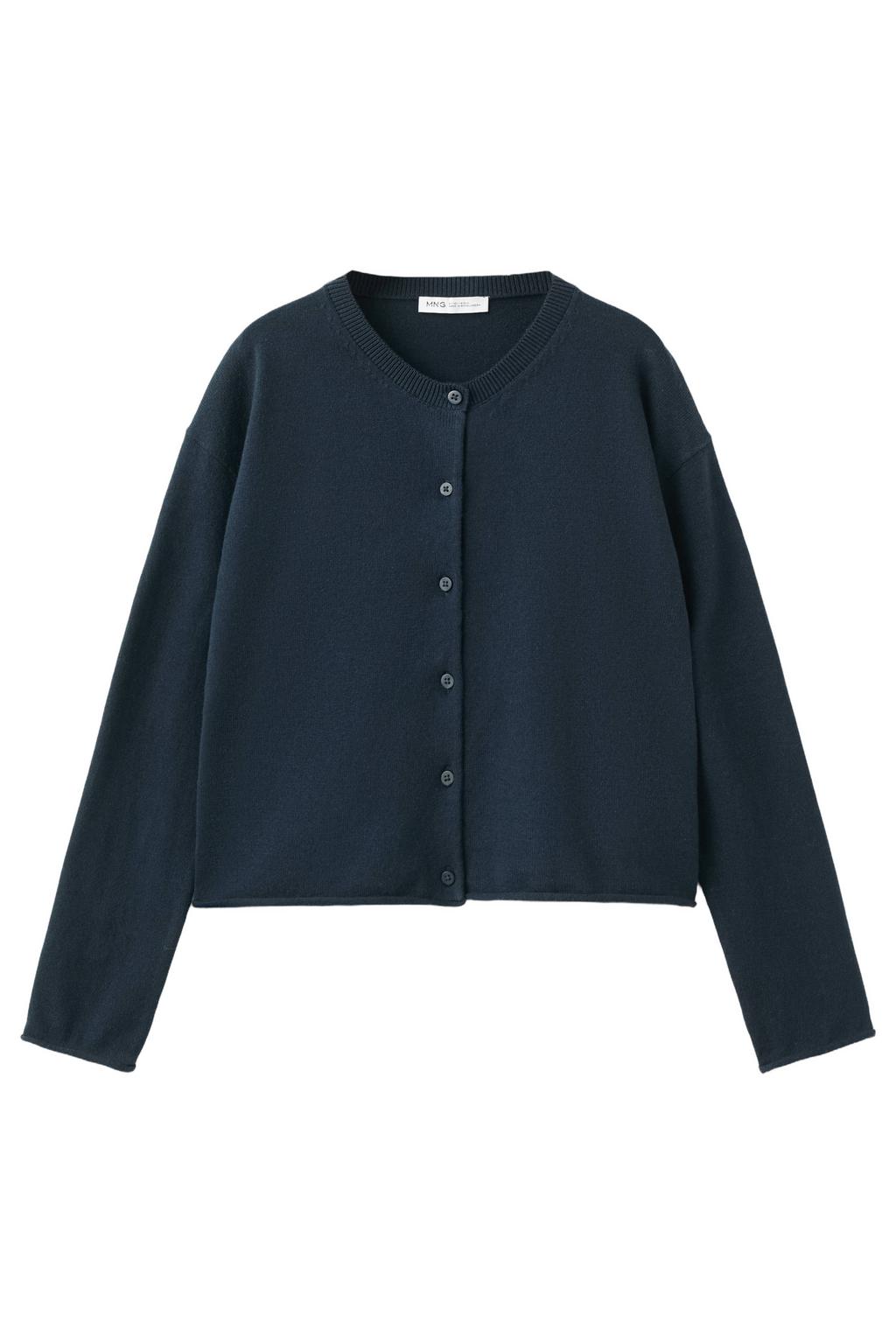Marineblauw meisjes Mango Kids katoenen gebreid vest blauw met lange mouwen, ronde hals en knoopsluiting