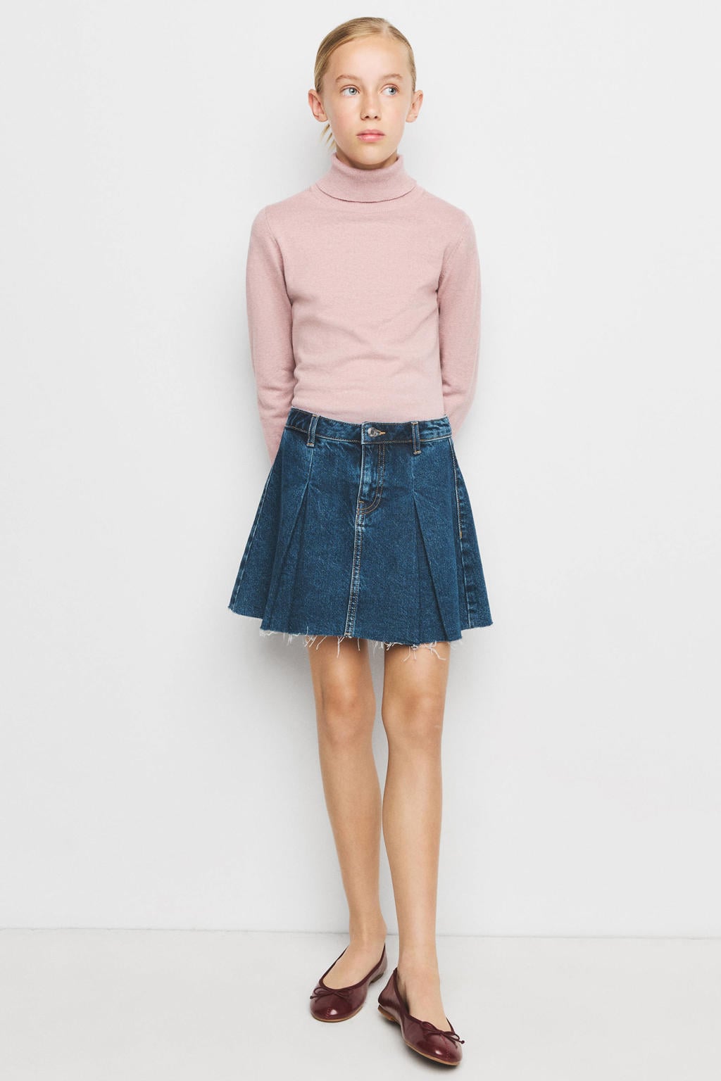 Roze meisjes Mango Kids katoenen coltrui met lange mouwen