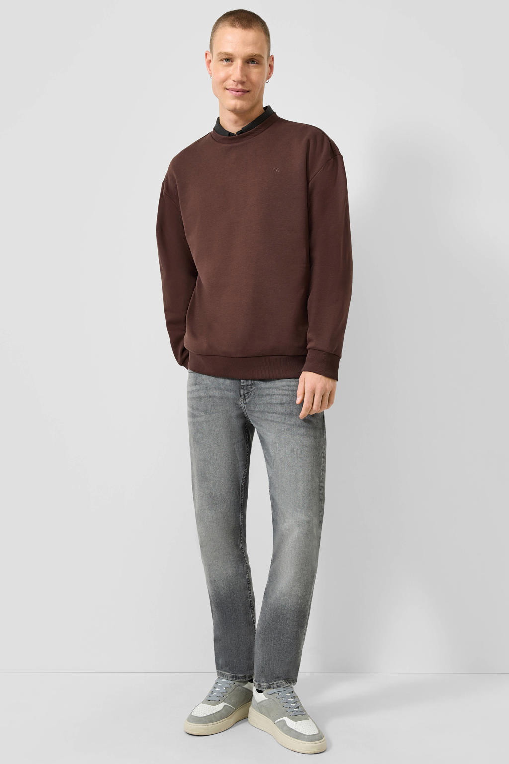 QS regular fit sweater - donkerbruin