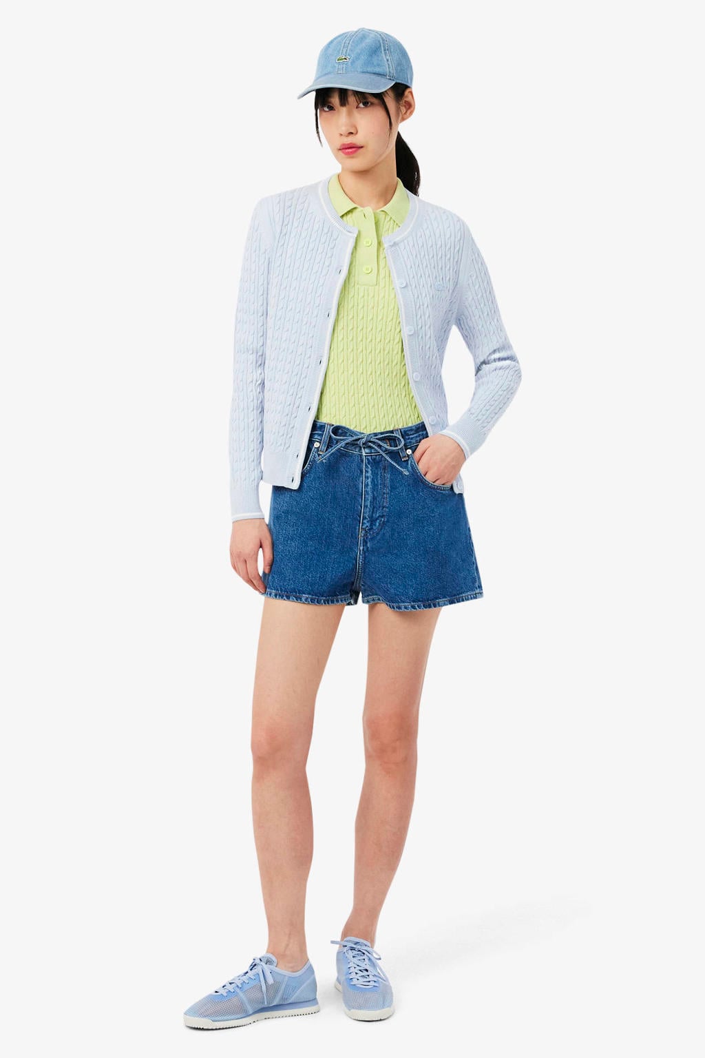 Lichtgroene dames Lacoste T-shirt van katoen met effen, korte mouwen en ronde hals