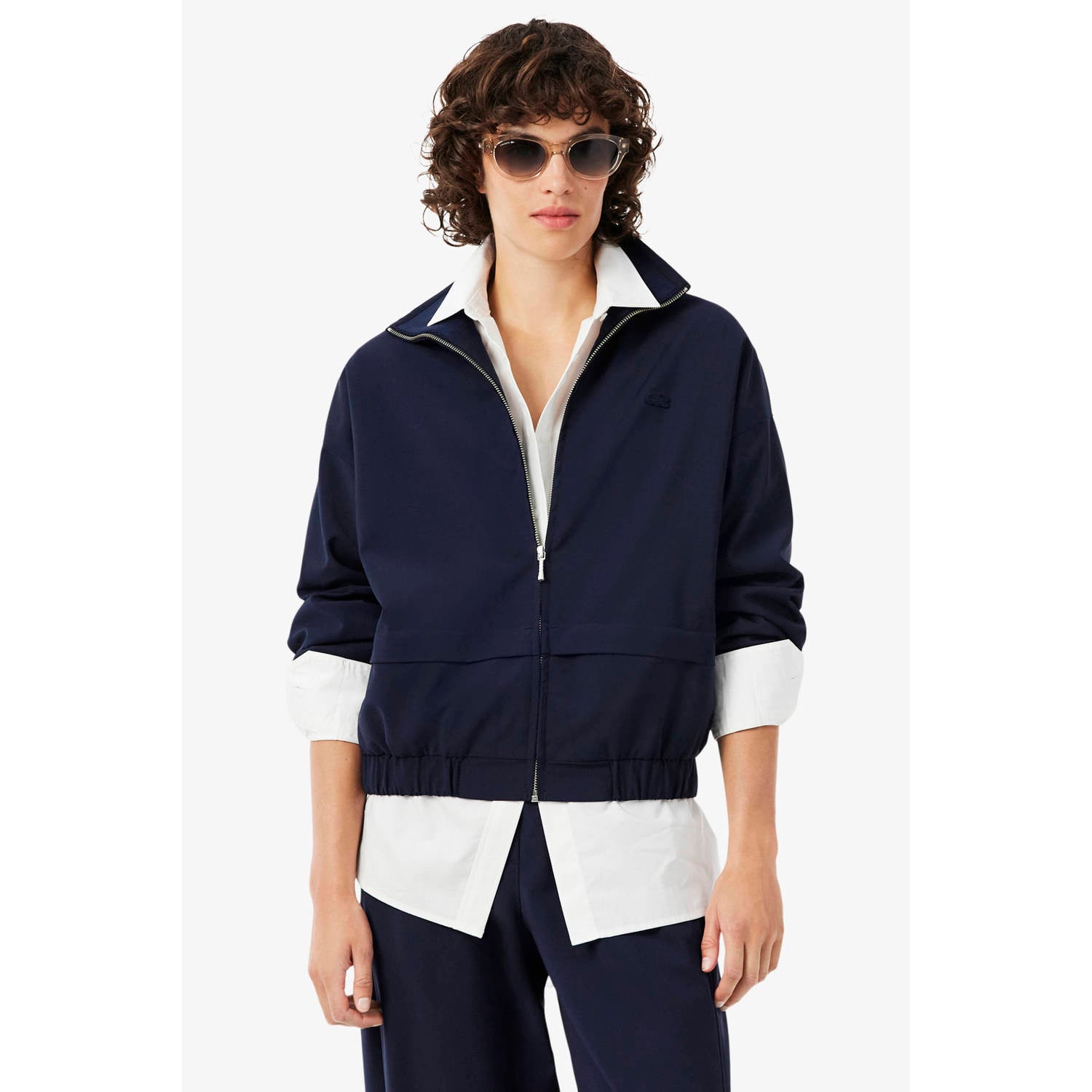 Lacoste bomberjack met wol donkerblauw