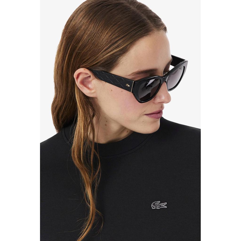 Zwarte dames Lacoste sweater van katoen met logo dessin, lange mouwen en ronde hals