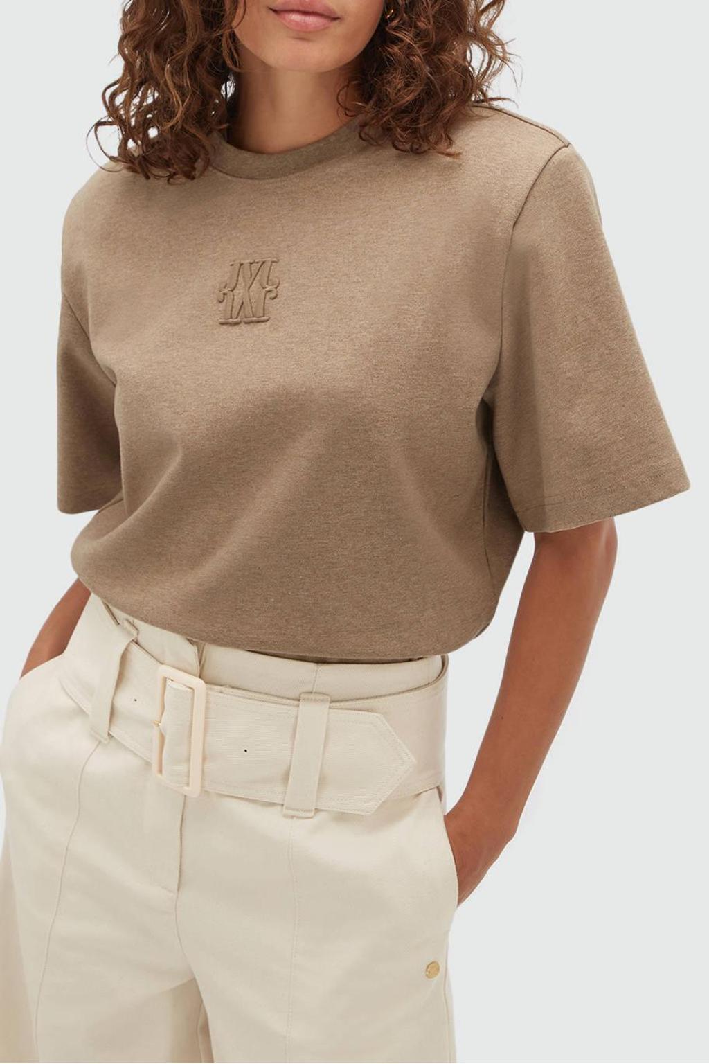 Bruine dames JOSH V body top met logo dessin, korte mouwen en ronde hals
