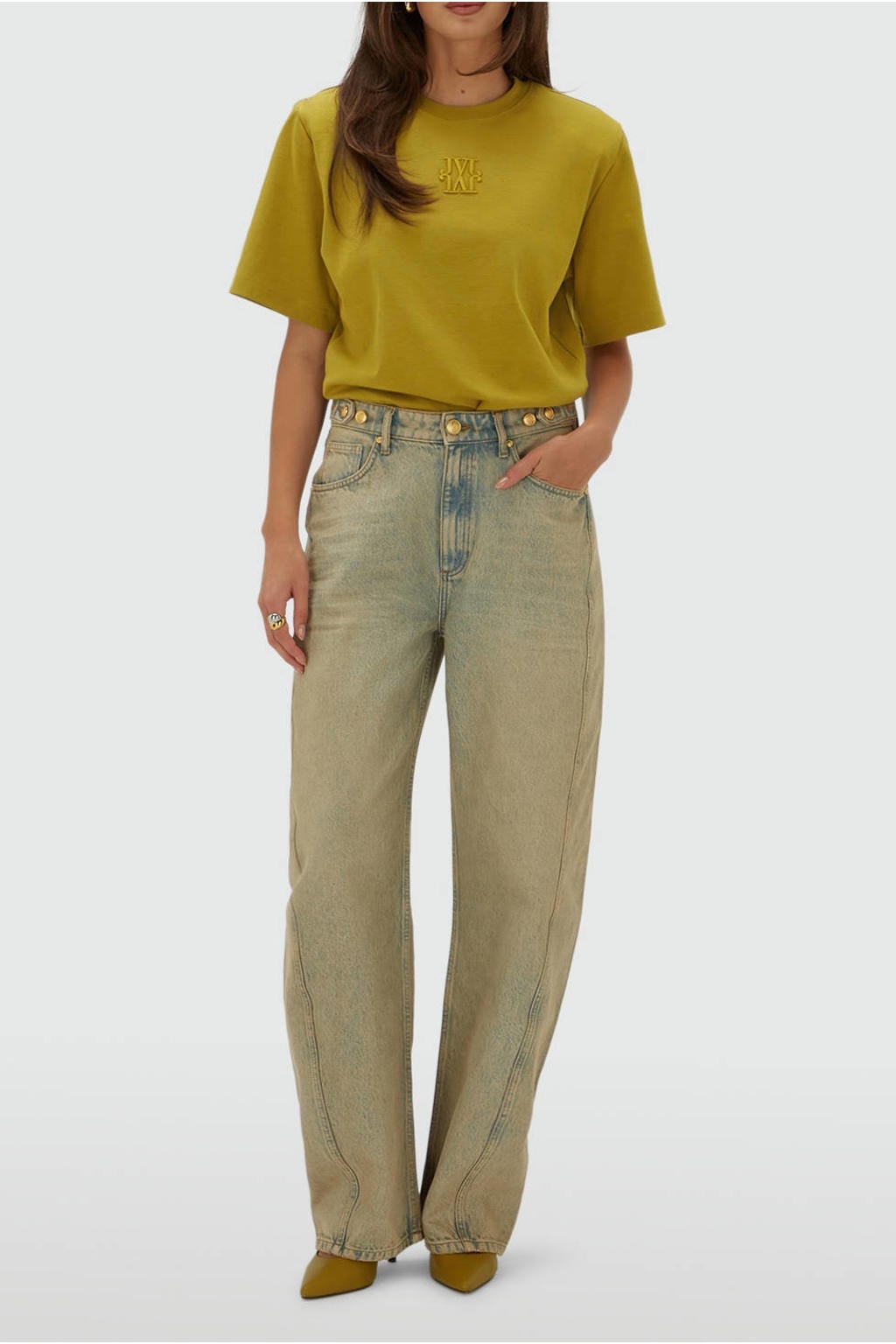 Groene dames JOSH V body top met logo dessin, korte mouwen en ronde hals