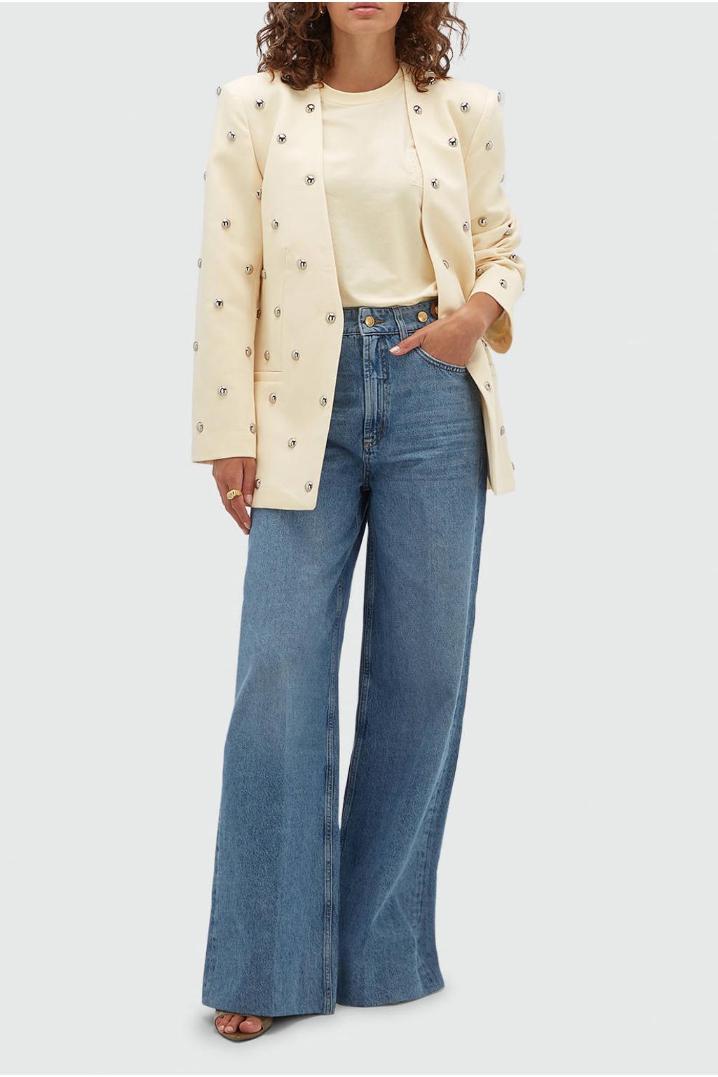 Lichtgele dames JOSH V getailleerde blazer van polyester met effen, lange mouwen, reverskraag, knoopsluiting en schoudervulling