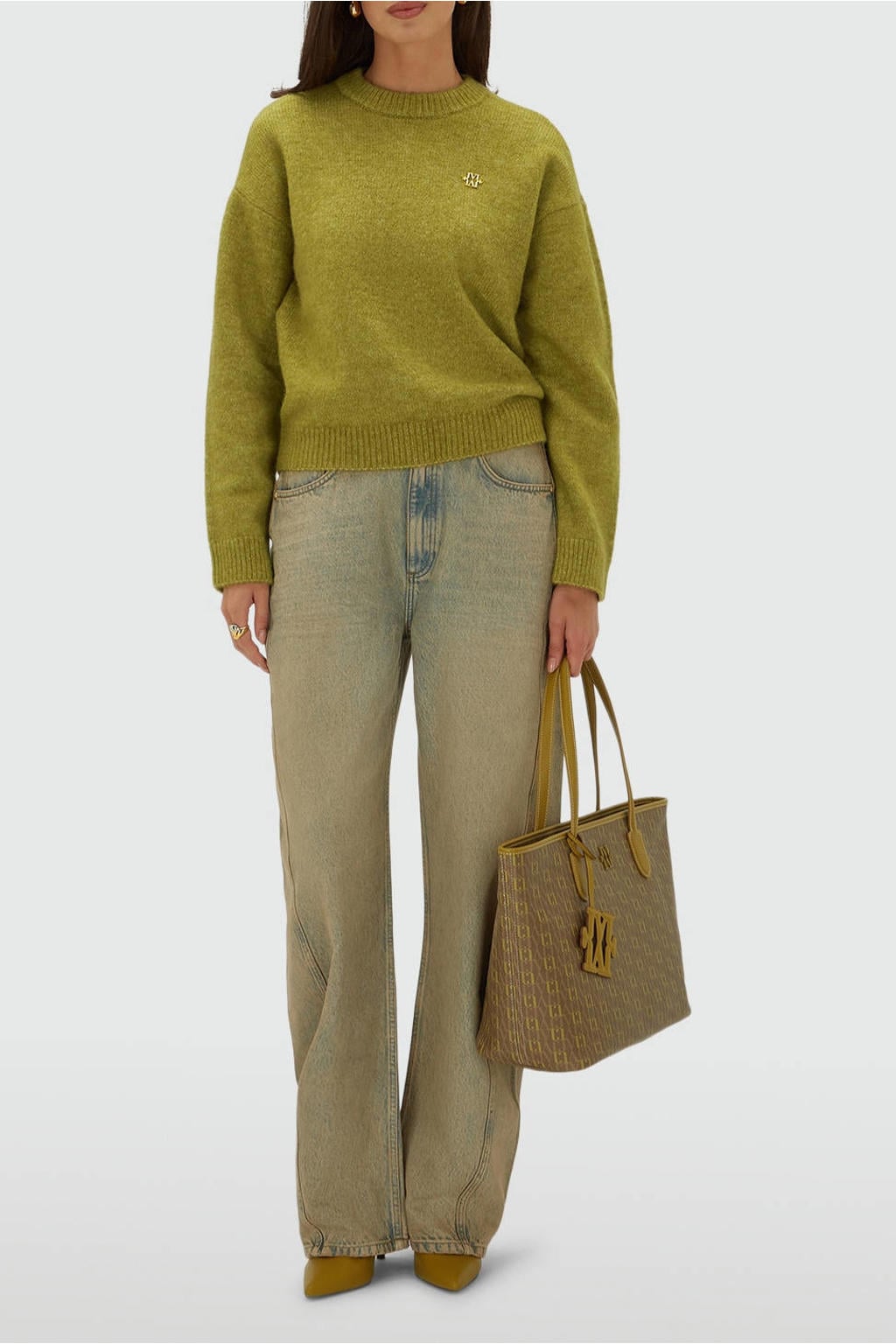 Groene dames JOSH V gebreide trui van polyester met effen, lange mouwen en ronde hals