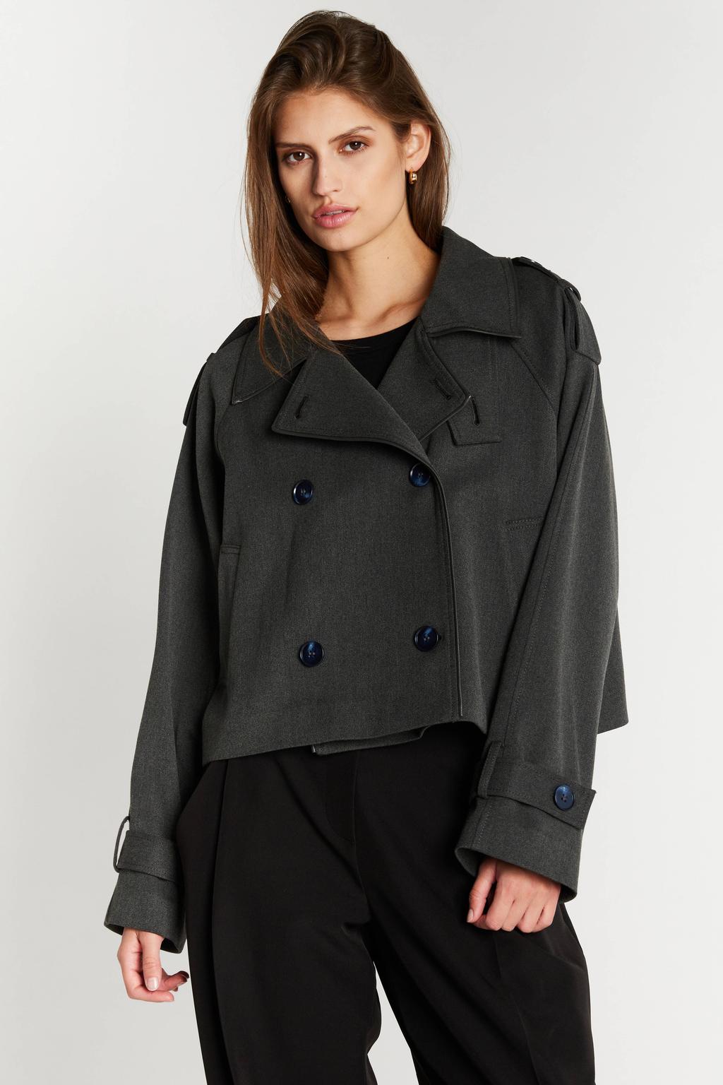 Grijze dames Bruuns Bazaar trenchcoat van polyester met effen, lange mouwen en klassieke kraag