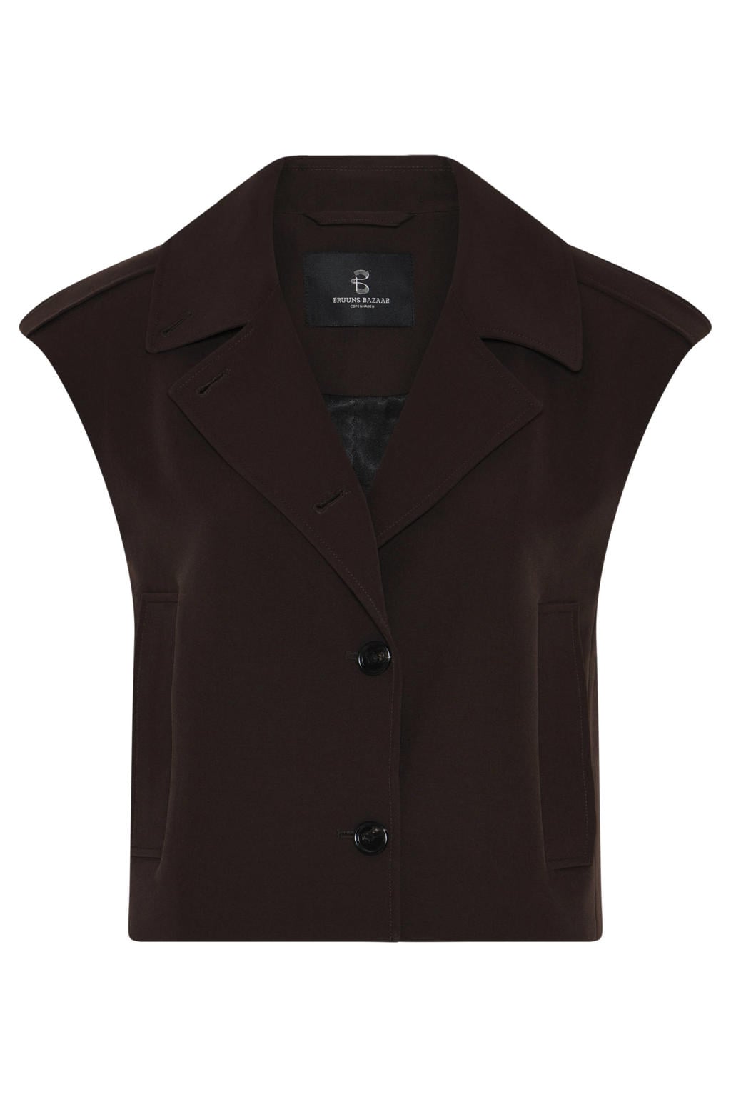 Zwarte dames Bruuns Bazaar gilet van polyester met effen, reverskraag en knoopsluiting