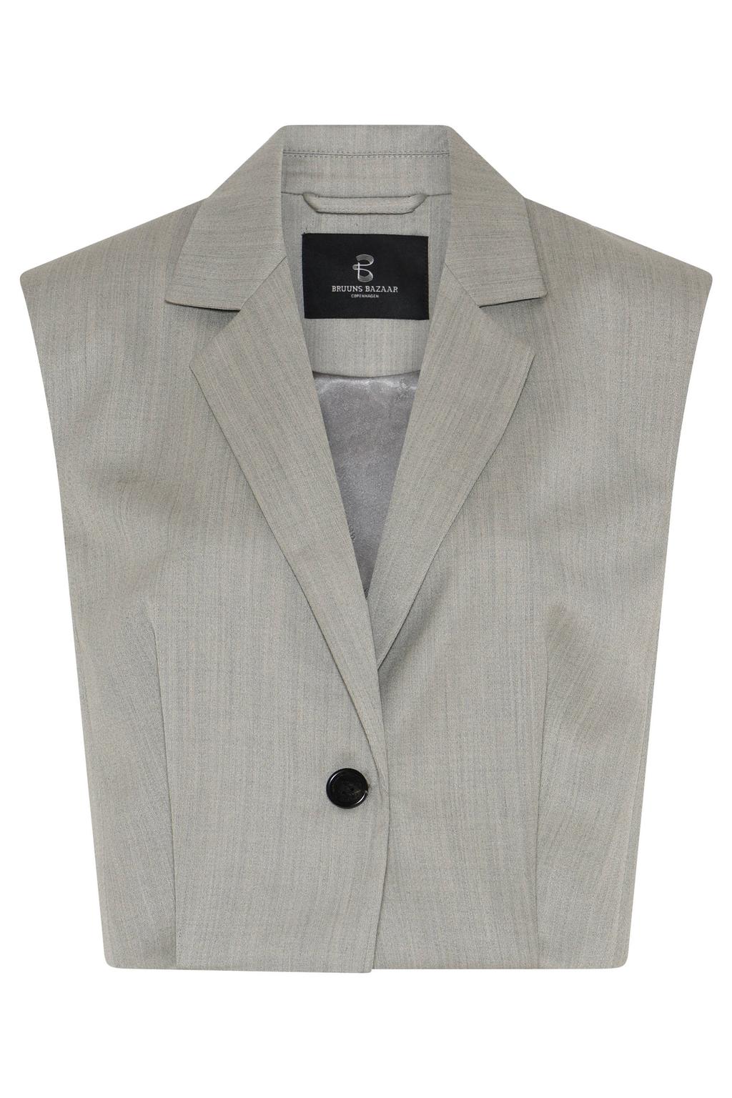 Lichtgrijze dames Bruuns Bazaar cropped blazer met effen, lange mouwen, reverskraag en knoopsluiting